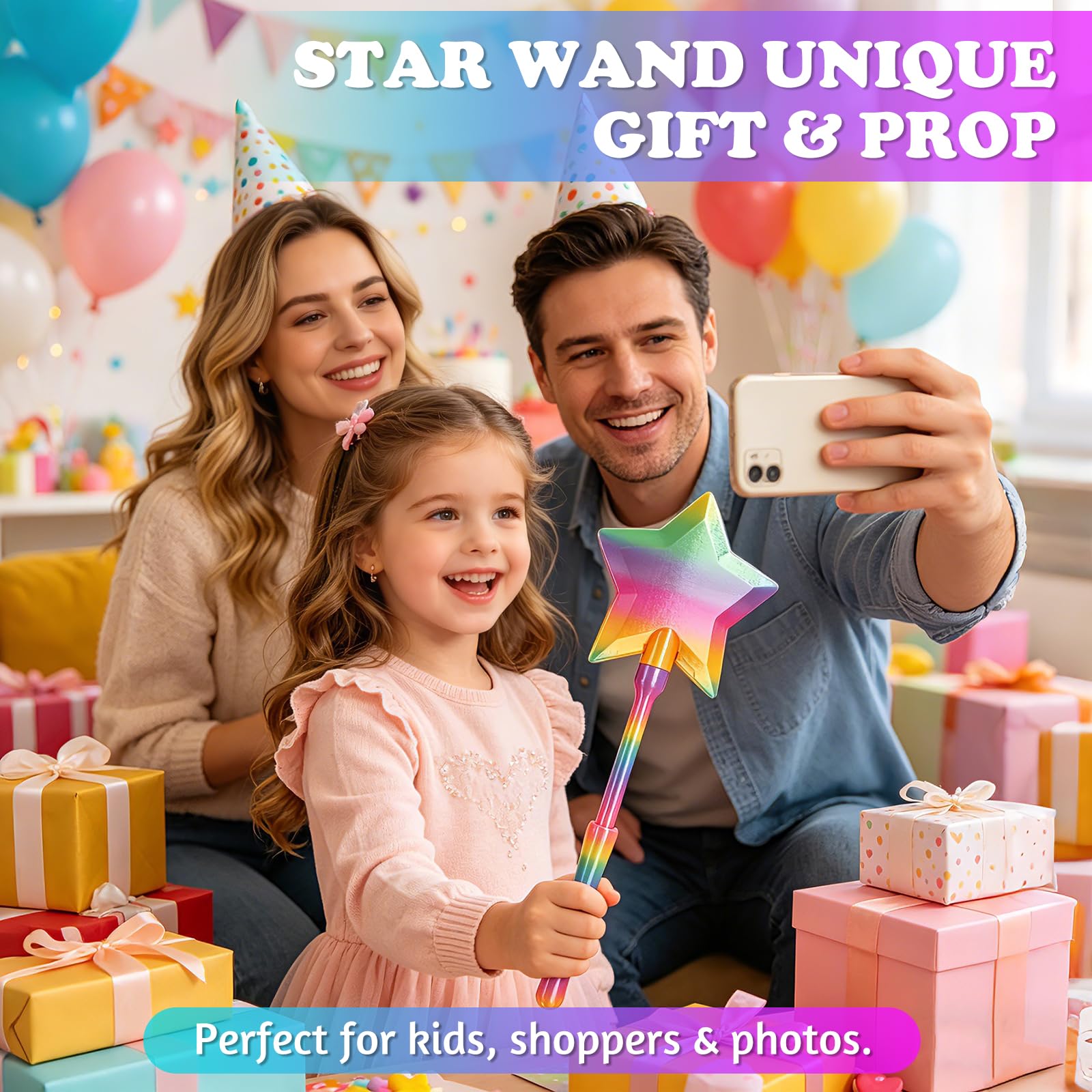 TOGETDREAM Magiczna różdżka z nadrukiem 3D, gwiazda różdżka magiczna różdżka karty kredytowej, różdżka z uchwytem na kartę kredytową, dotknij, aby zapłacić za dzieci, nastolatki i dorosłych (tęcza)