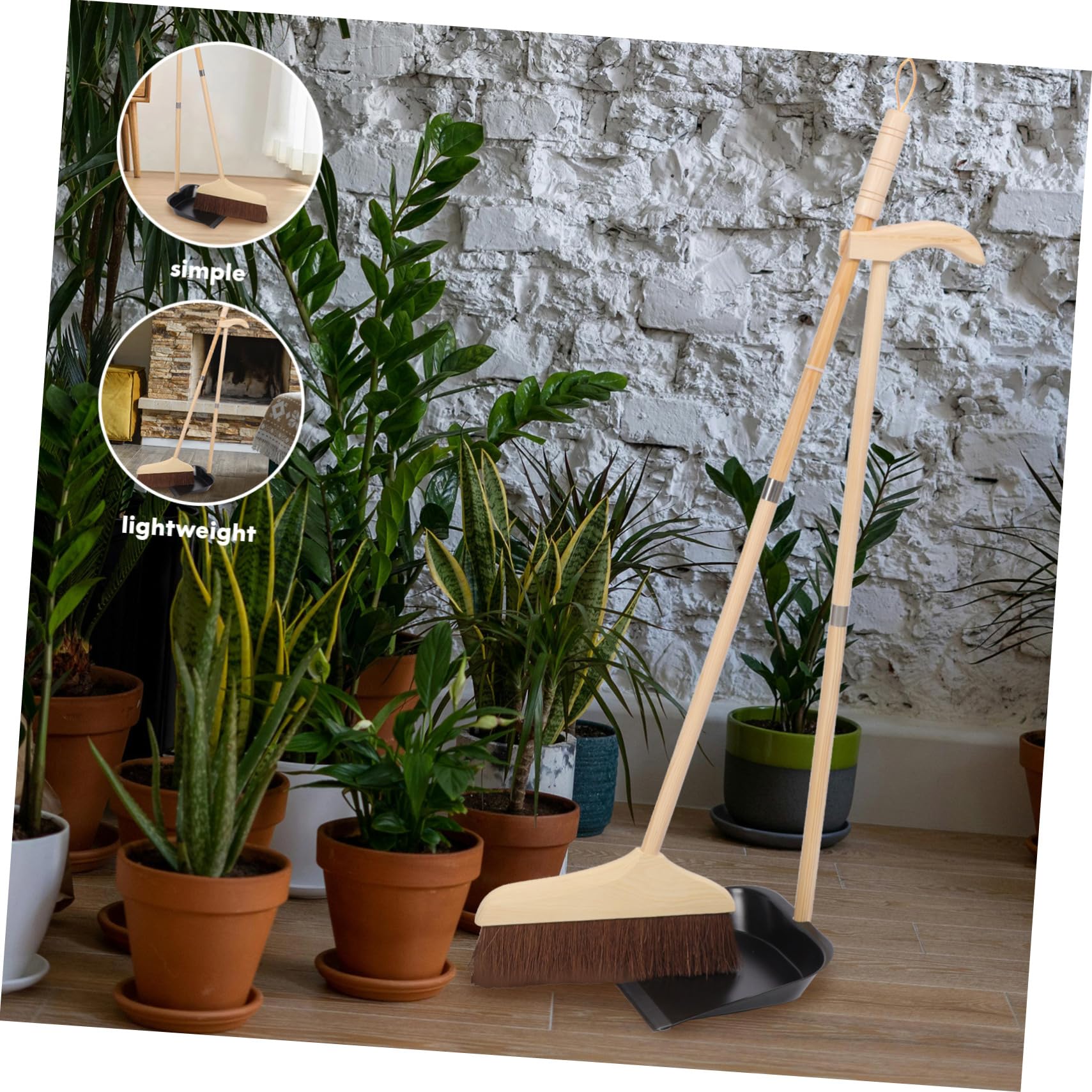 MAGICLULU Besen Und Kehrschaufel Haushalt Edelstahlbesen Mit Langem Stiel Reinigungsbesen Für Boden Kehrbesen Aus Holz Kehrschaufel Hausreinigung