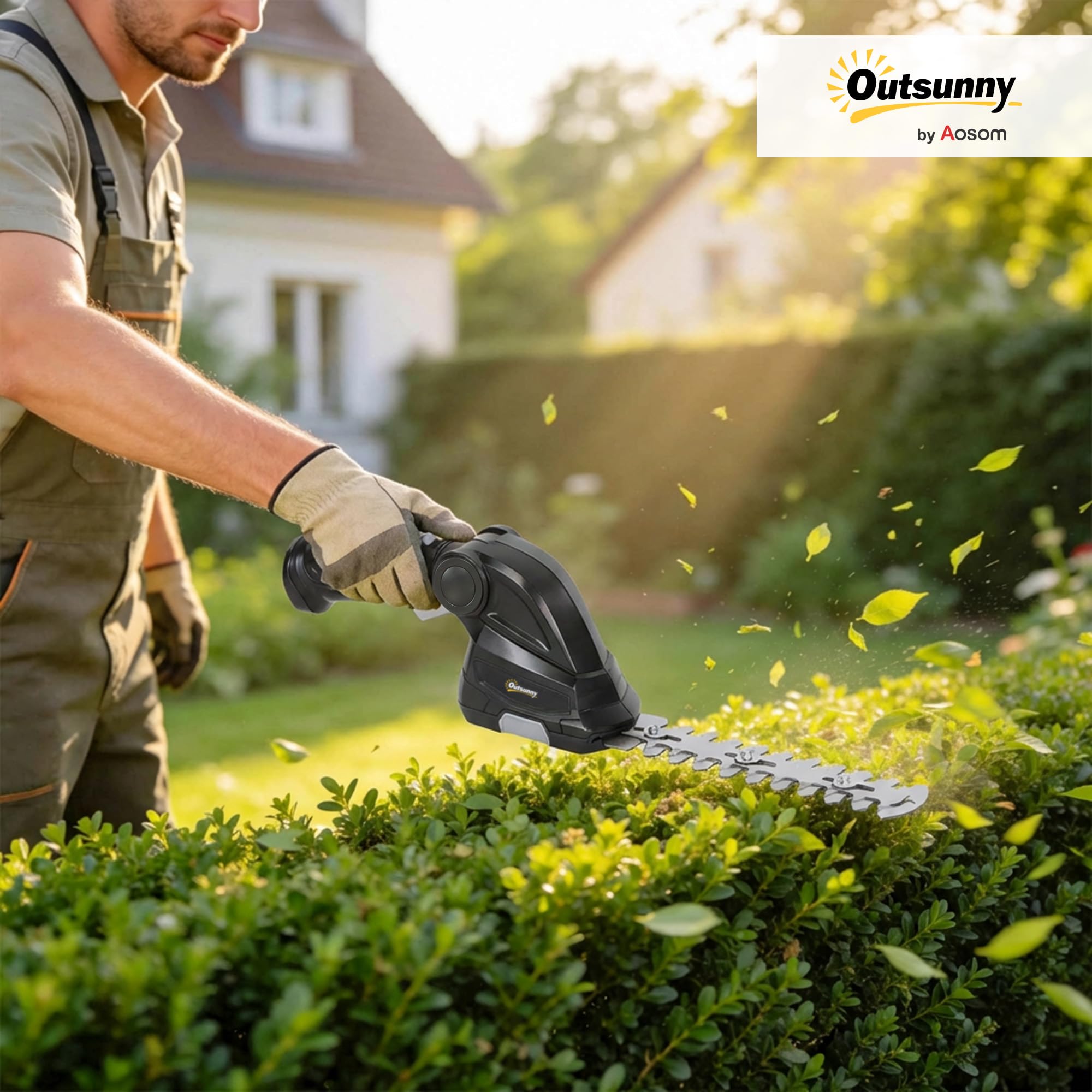 Outsunny 2-w-1 Nożyce akum. do żywopłotu 2x7,2V 2,0Ah 2ostrza czarny | Nożyce elektryczne do żywopłotu i krzewów ładowalne wymienne ostrza do gałęzi krzewów gałązek