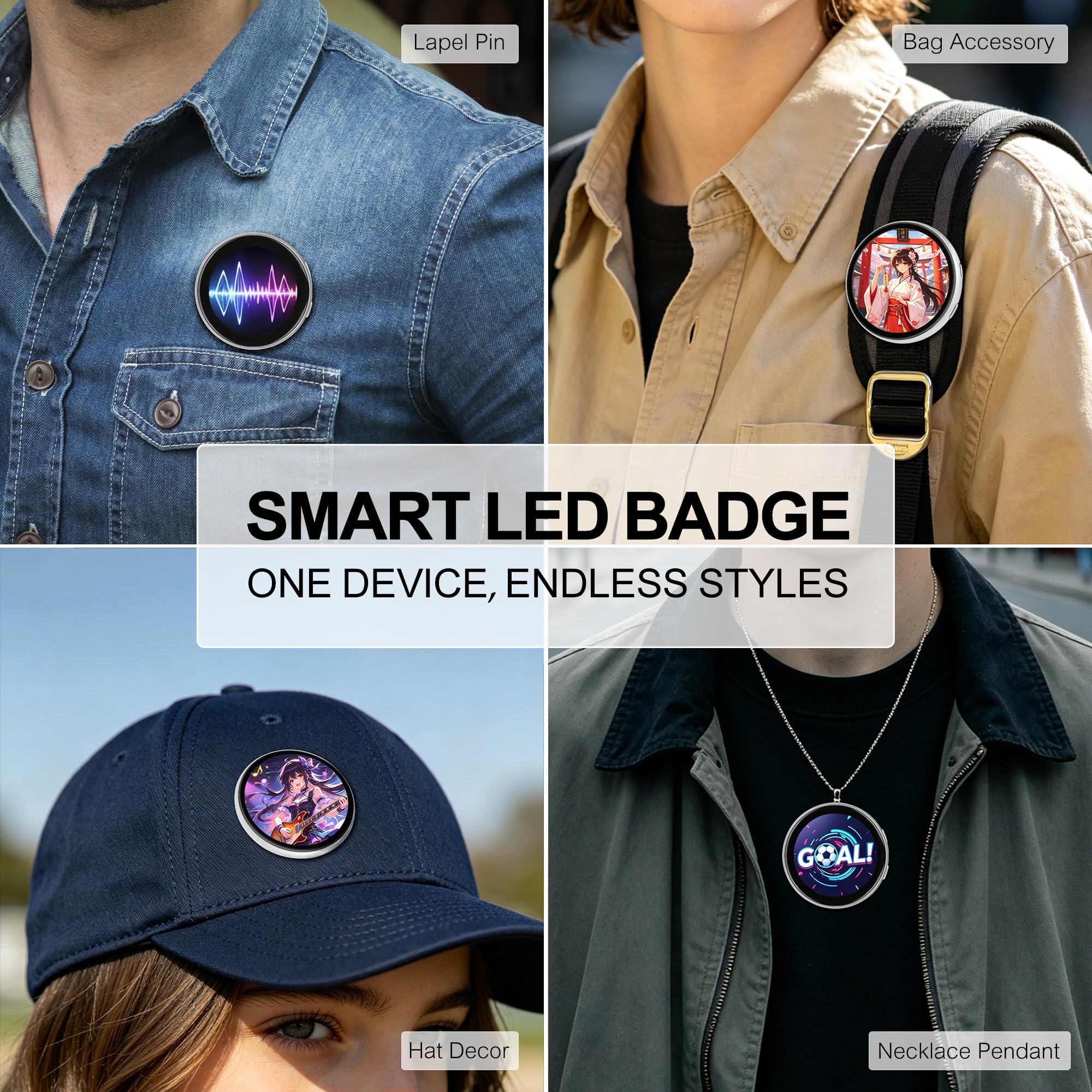 NISUNS Badge à écran tactile numérique LED avec fixation magnétique | Badge électronique lumineux avec affichage GIF/vidéo personnalisé, idéal pour Cosplay, Ita Bags et Anime Cons.