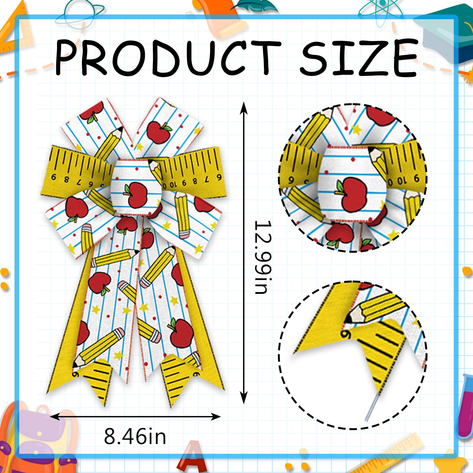 Estivaux 2 Pieces Back to School Bows for Wreath, Preschool Wreath Bows White Yellow Burlap Bow Pencil Apples Craft Bows for Front Door Kindergarten Classroom Decorations Supplies