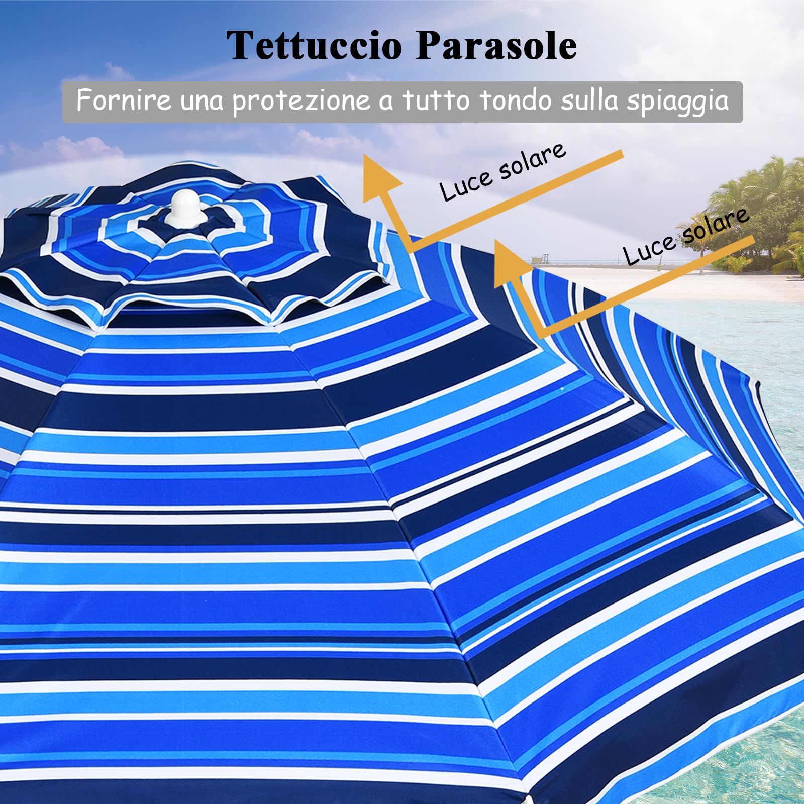GYMAX Ombrellone da Spiaggia Inclinabile, Protezione Solare 50UV+, Ombrello Portatile con Borsa, a 8 Stecche, Ideale per Spiaggia, Campeggio, Eventi Esterni