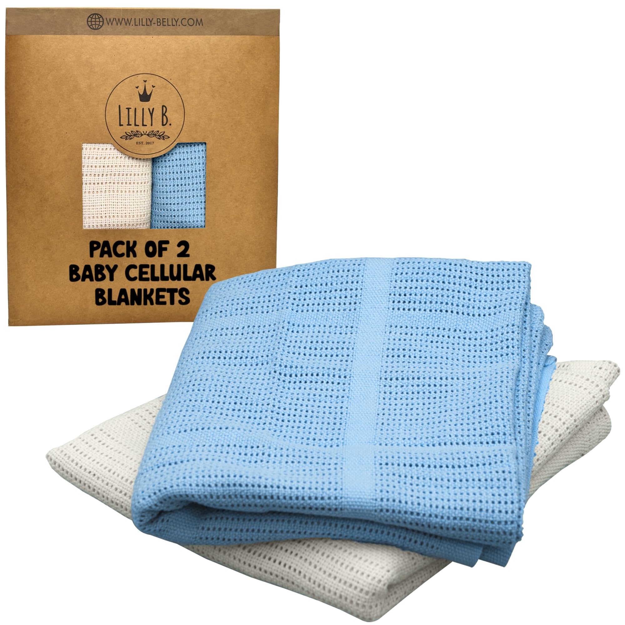 Lilly Belly - Cellular Blankets Baby, Blue/Off White, 70 x 90 cm