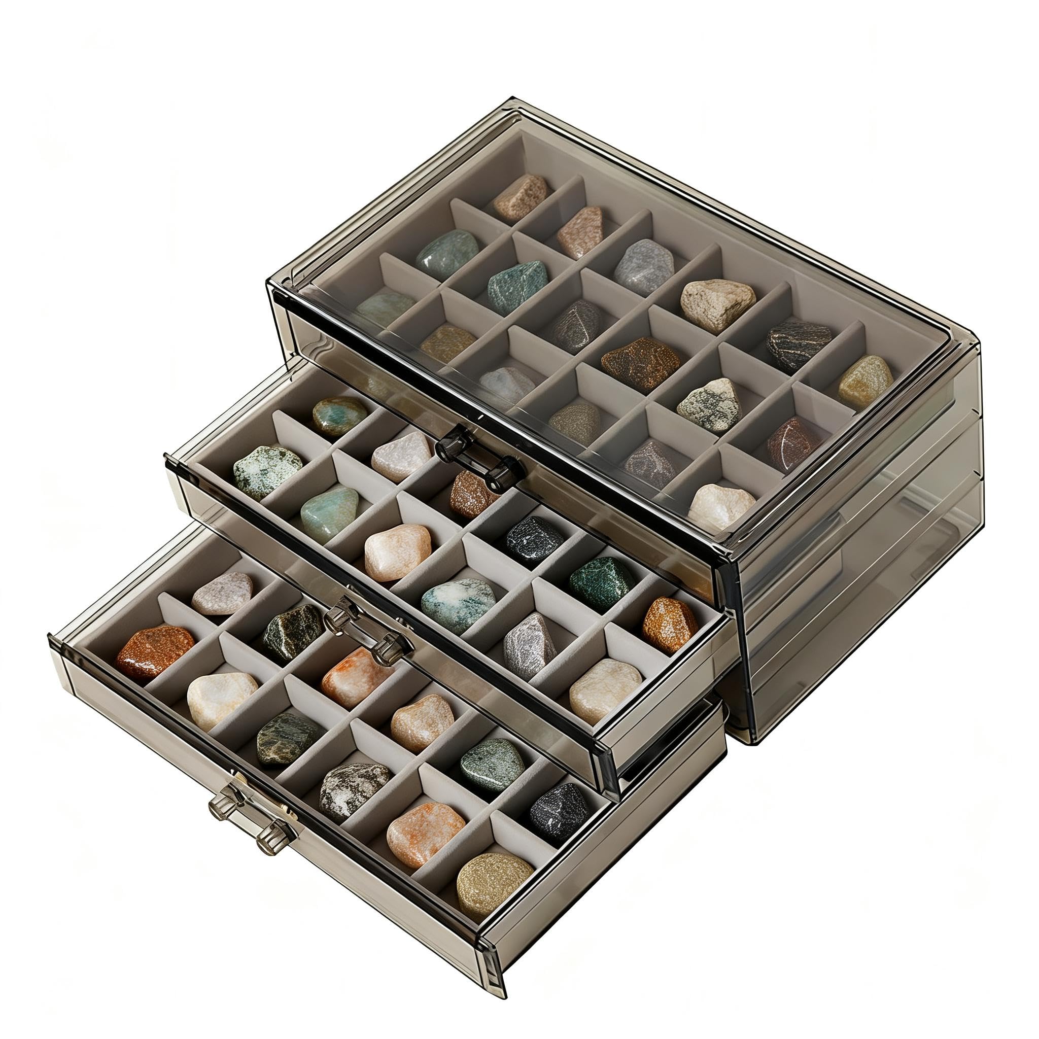 Caja de Almacenamiento, Vitrina de 54 Compartimentos Para Piedras Vitrina de 3 Capas Para Piedras Preciosas Caja de Colección de Acrílico Transparente Para Recuerdos de Graduación Estuche de Joyería