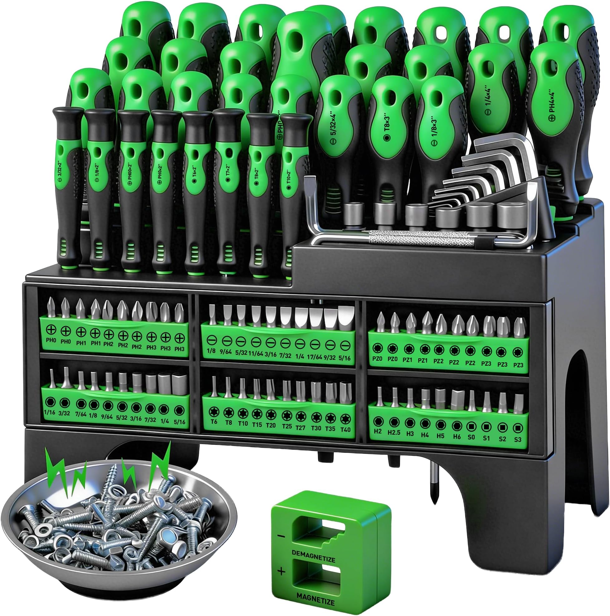 118-Piece Magnetic Screwdriver Set with Plastic Racking, Precision Screwdrivers, Magnetizer, Demagnetizer, Nut Drivers, Ratchet Handles, Allen Keys, Sockets & More - DIY Tools & Gift for Men