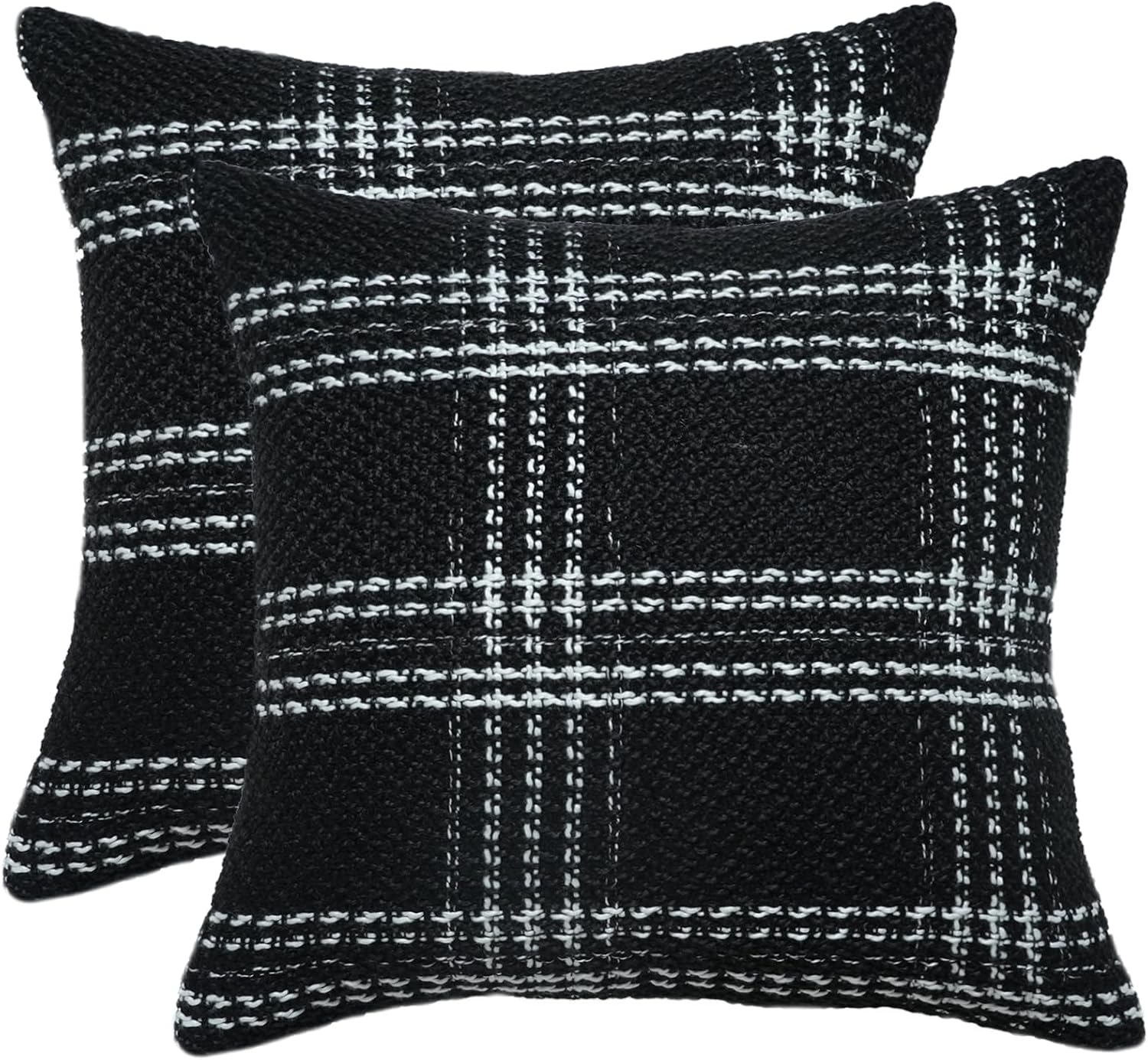 Black and White Plaid Throw Pillow Covers 20x20 inch Set of 2 Knitting Tartan Pillow Cases Winter Farmhouse Cushion Covers for Sofa Couch Bed