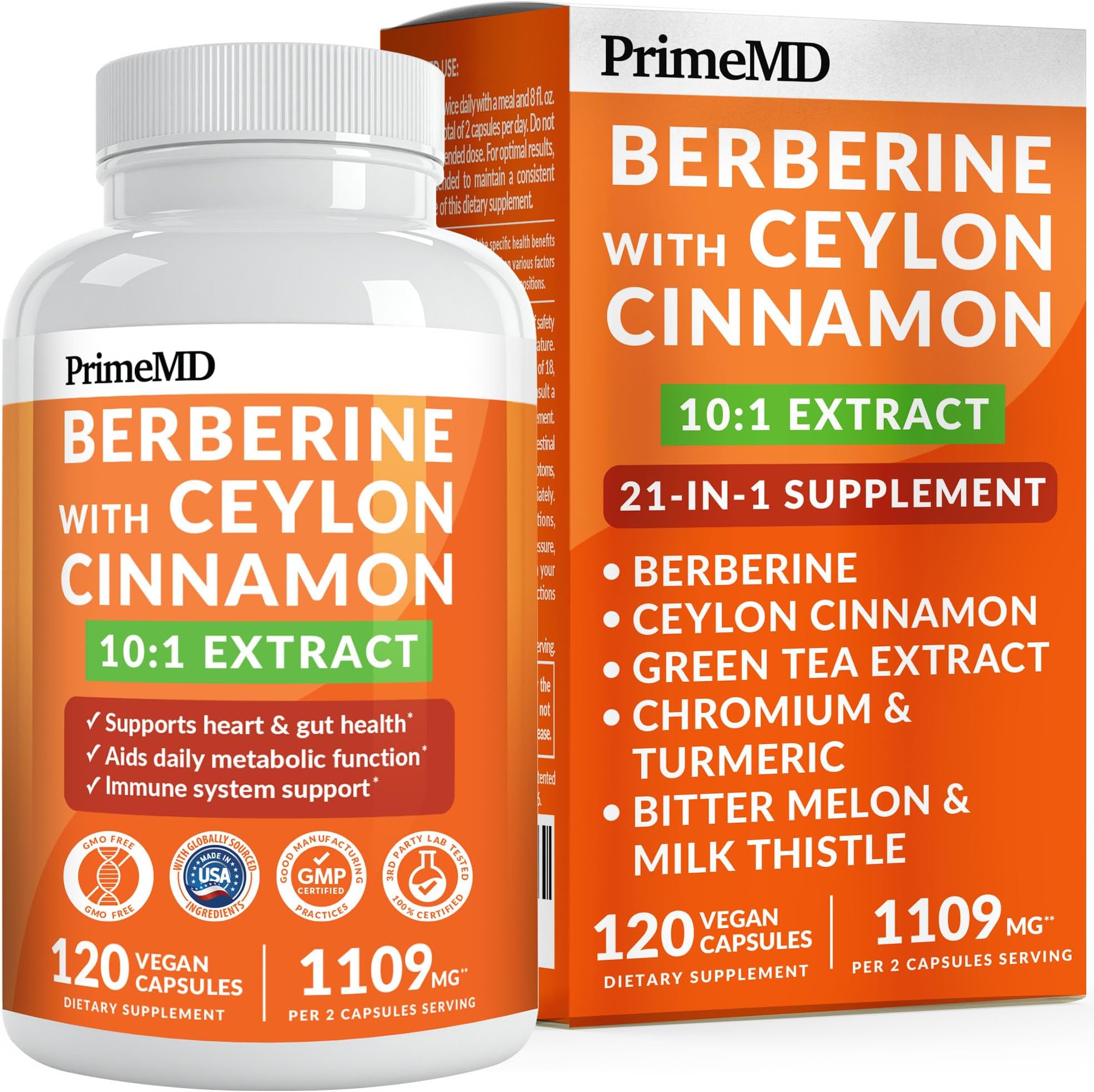 21-in-1 Berberine Supplement with Ceylon Cinnamon Capsules - Dihydroberberine with Chromium, Bitter Melon & Green Tea Extract - Berberine with Ceylon Cinnamon for Energy Support (120 Ct) (Pack of 1)