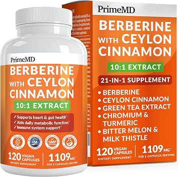 21-in-1 Berberine Supplement with Ceylon Cinnamon Capsules - Dihydroberberine with Chromium, Bitter Melon & Green Tea Extract - Berberine with Ceylon Cinnamon for Energy Support 120 Ct Pack of 1