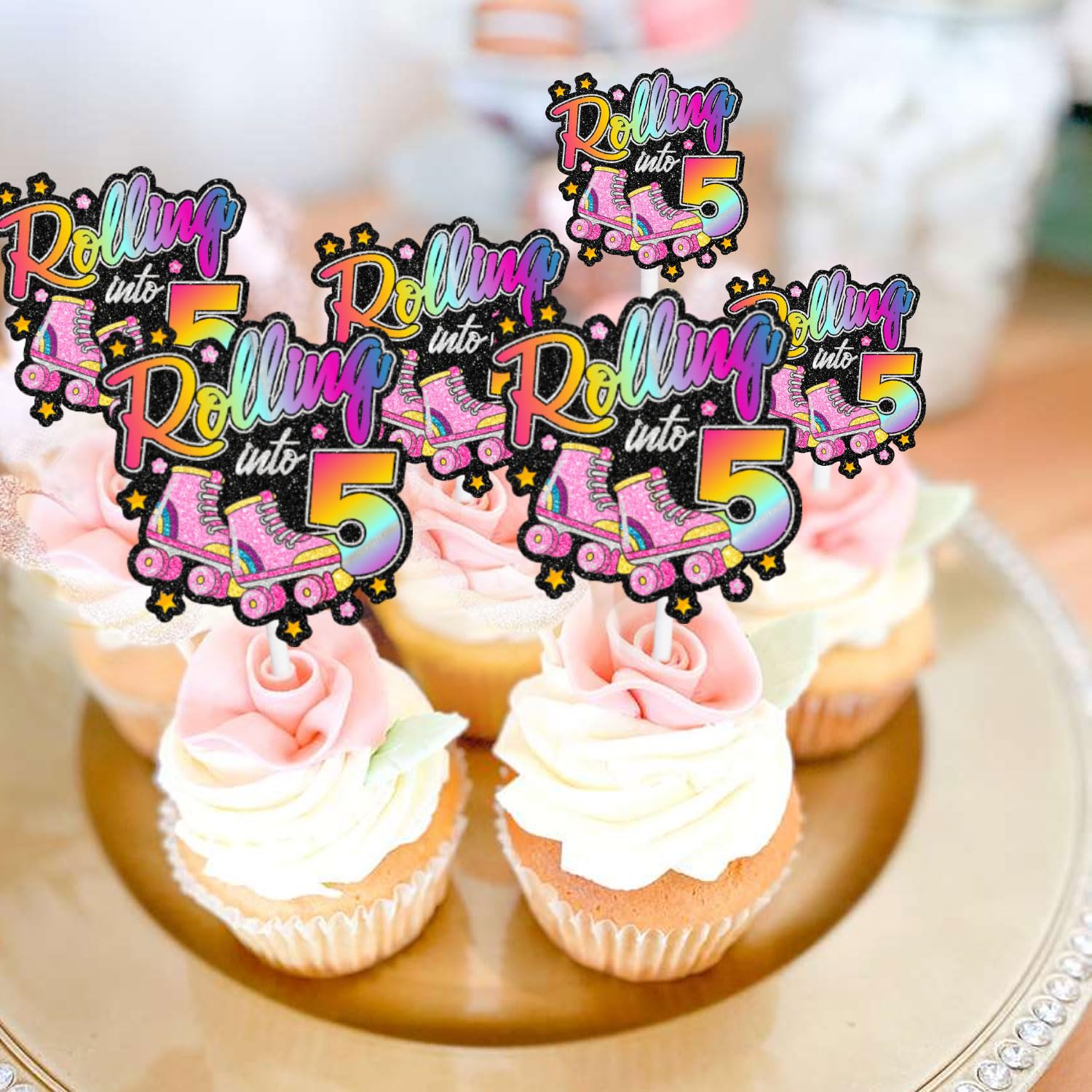 Roller Skate Cupcake Toppers – Set Of 18, Ice Skate Theme For 5th Birthday Party