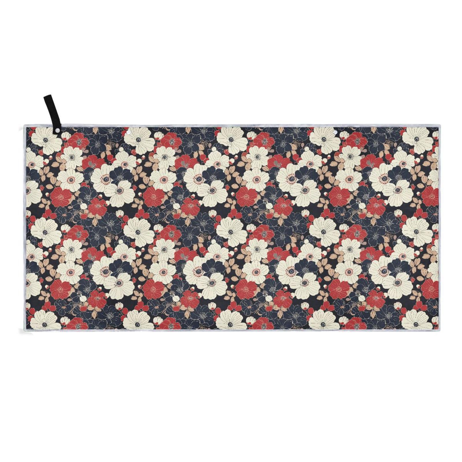 Toalla de yoga súper absorbente de estilo japonés floral y tacto suave de 100x180 cm