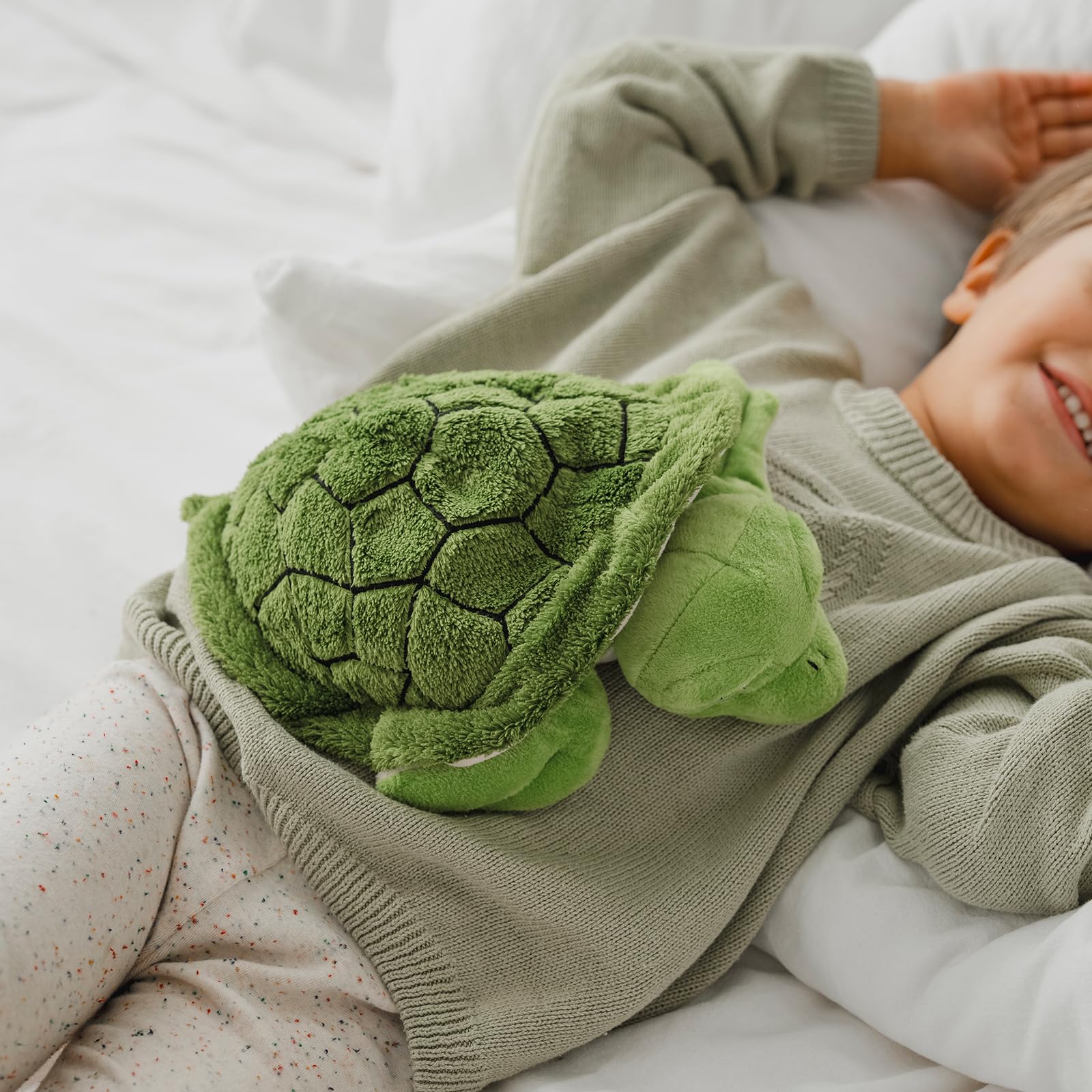 Habibi Botella de agua caliente de felpa con diseño de tortuga verde con funda extraíble