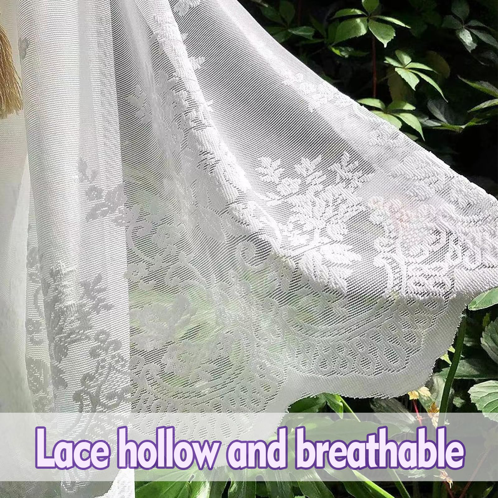 PMELCXD White Half Curtains Kitchen Lace Layer Curtains, Rod Pocket Bistro Curtains Kitchen Bathroom Curtains - Image 2