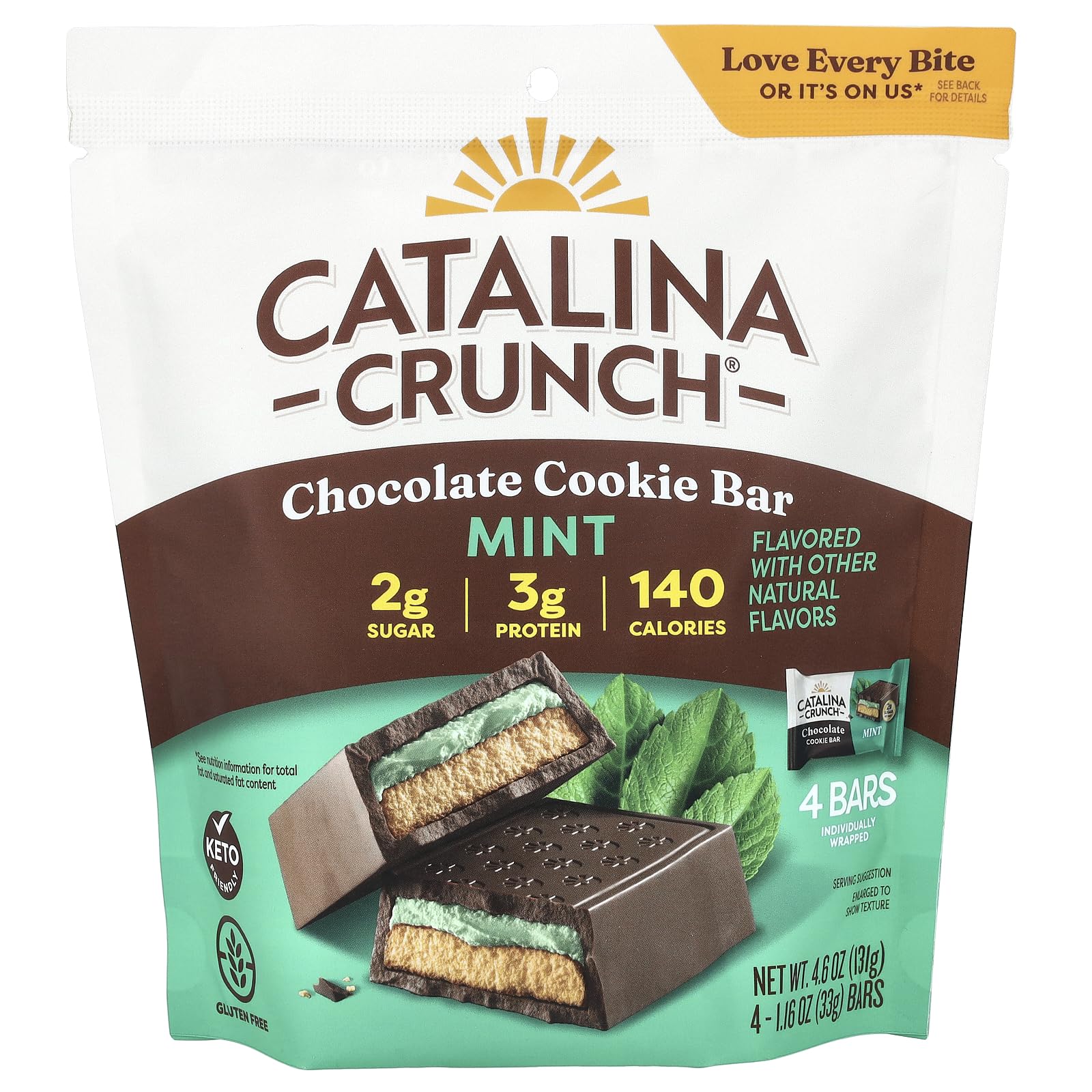 Catalina Crunch, Chocolate Cookie Bar Mint Flavor 4/1.16oz Bars, , 4.64 Oz (Pack of 2)