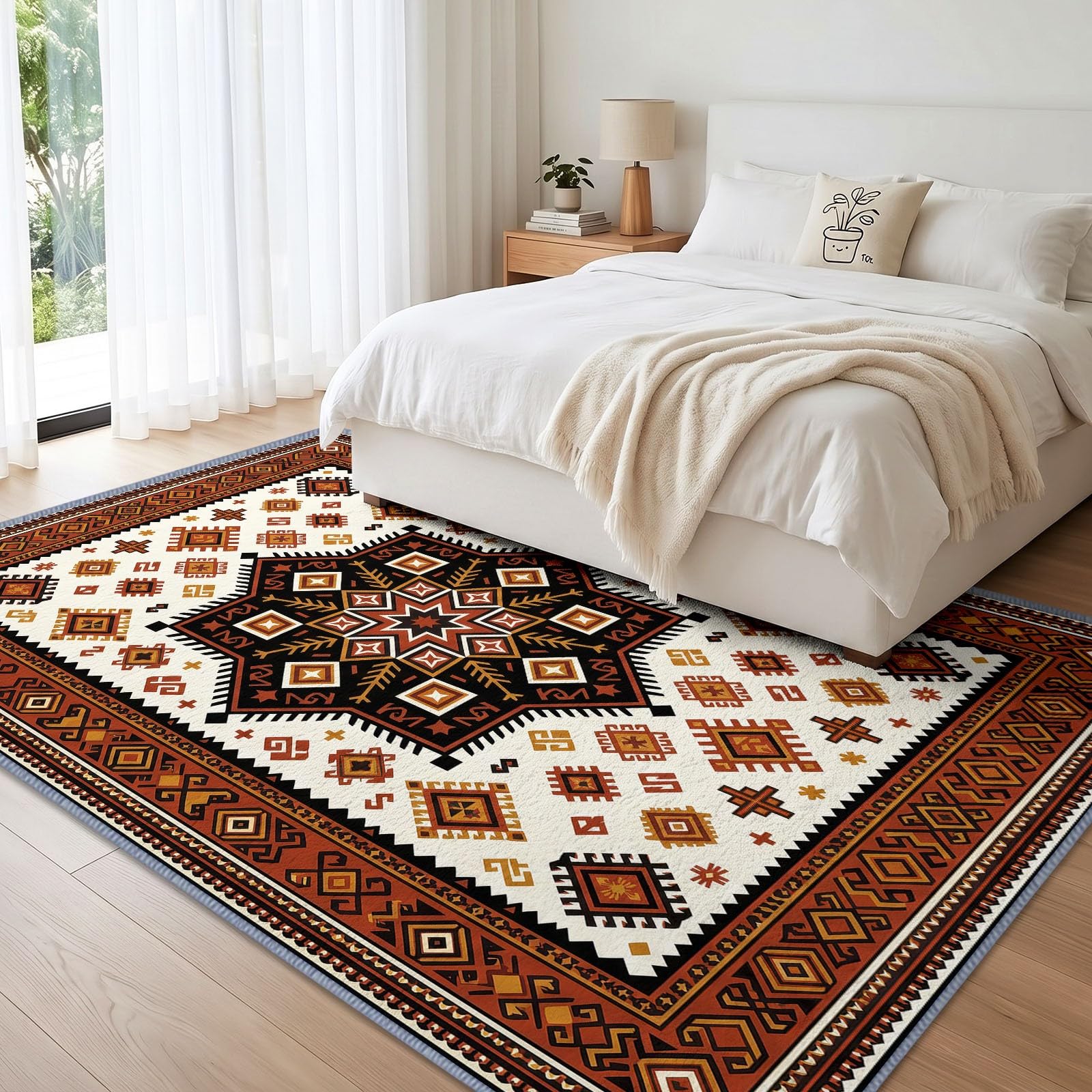 Géométrique Étoile Centrale Tapis Salon Antidérapant Lavable 180x240cm