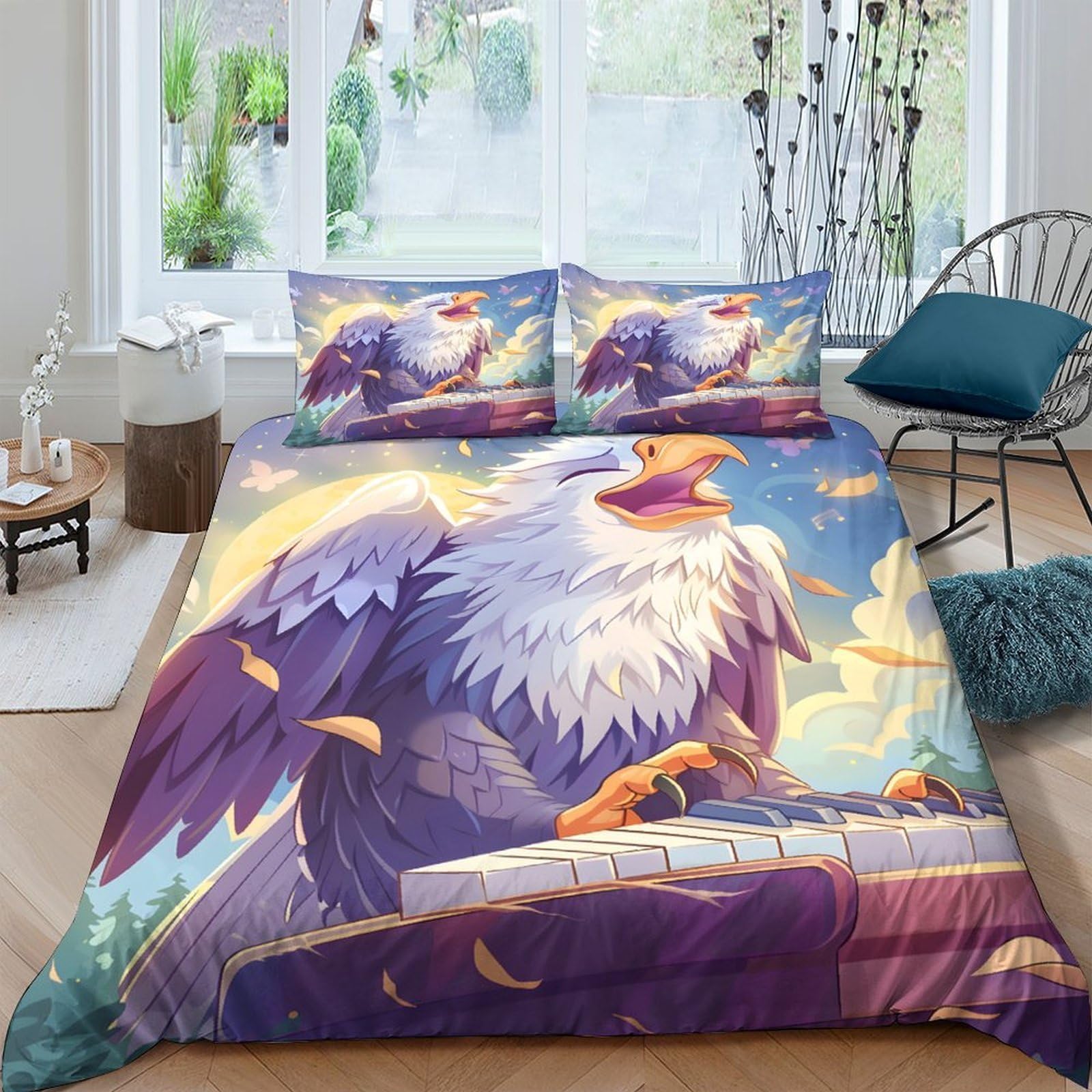 Ctjqhvkz Style-7 3D Printed Majestic Eagle Fitted Sheet Microfiber Soft Purple Gold Artistic Mattress Cover For Bedroom Dorm Decor Single（135X200cm）