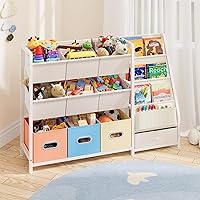 HAVLOTII Montessori Kids Bookshelf Toy Organizer with 10 Bins & 3-Tier Display - Playroom Storage for Toddlers & Babies