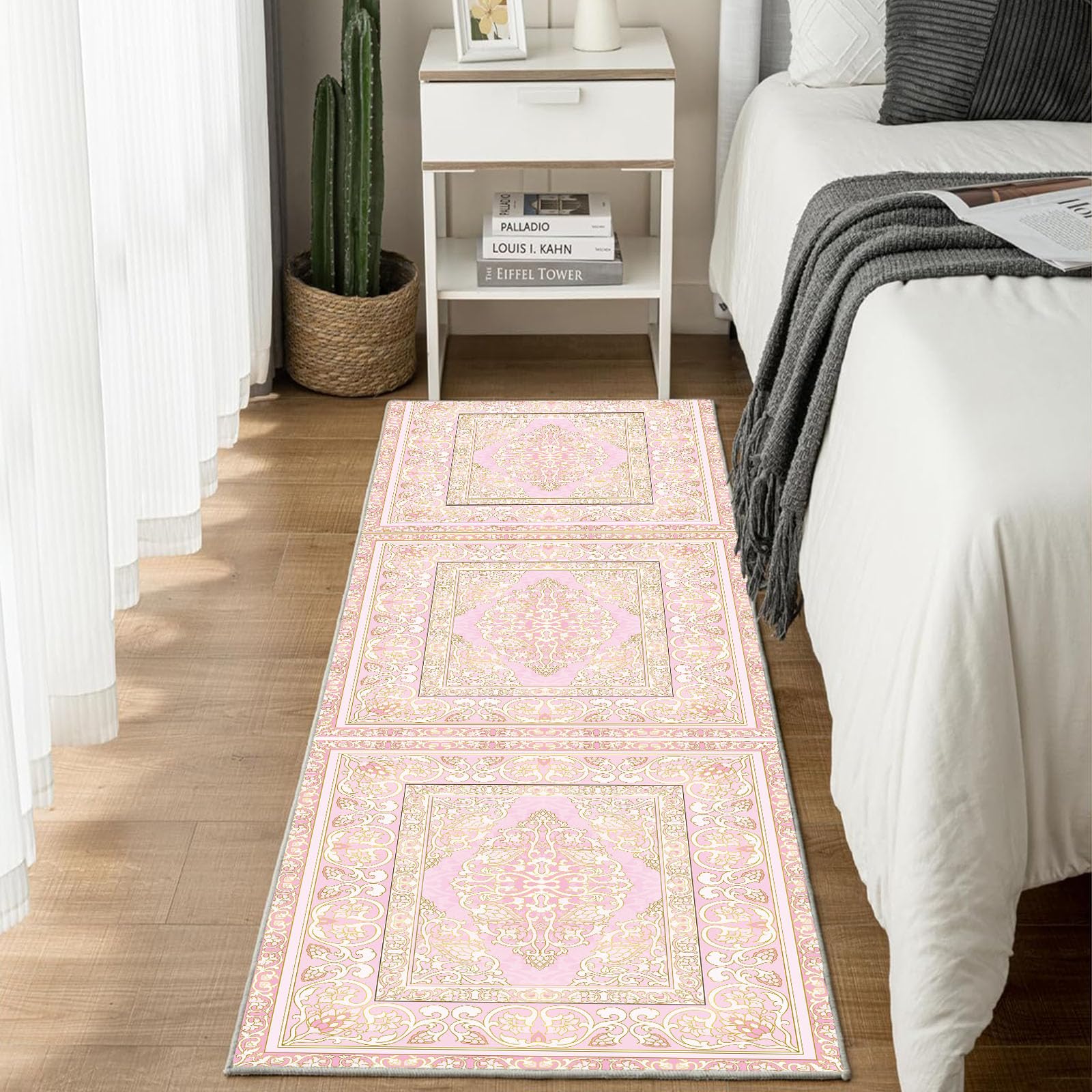 Barock Geblümt Teppichläufer Waschbar Rutschfest 60x180 cm, Viktorianisch Dekoration Orientalisch Blumen Küchenteppich Teppich Bettumrandung Schlafzimmer für Flur Eingangsbereich Wohnzimmer Teppiche