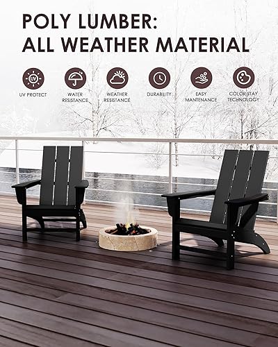 Miniatura 4 de Poly Lumber - Juego de 2 sillas Adirondack resistentes a todo tipo de clima, con aspecto de madera, sillas para hoguera de exterior premontadas para