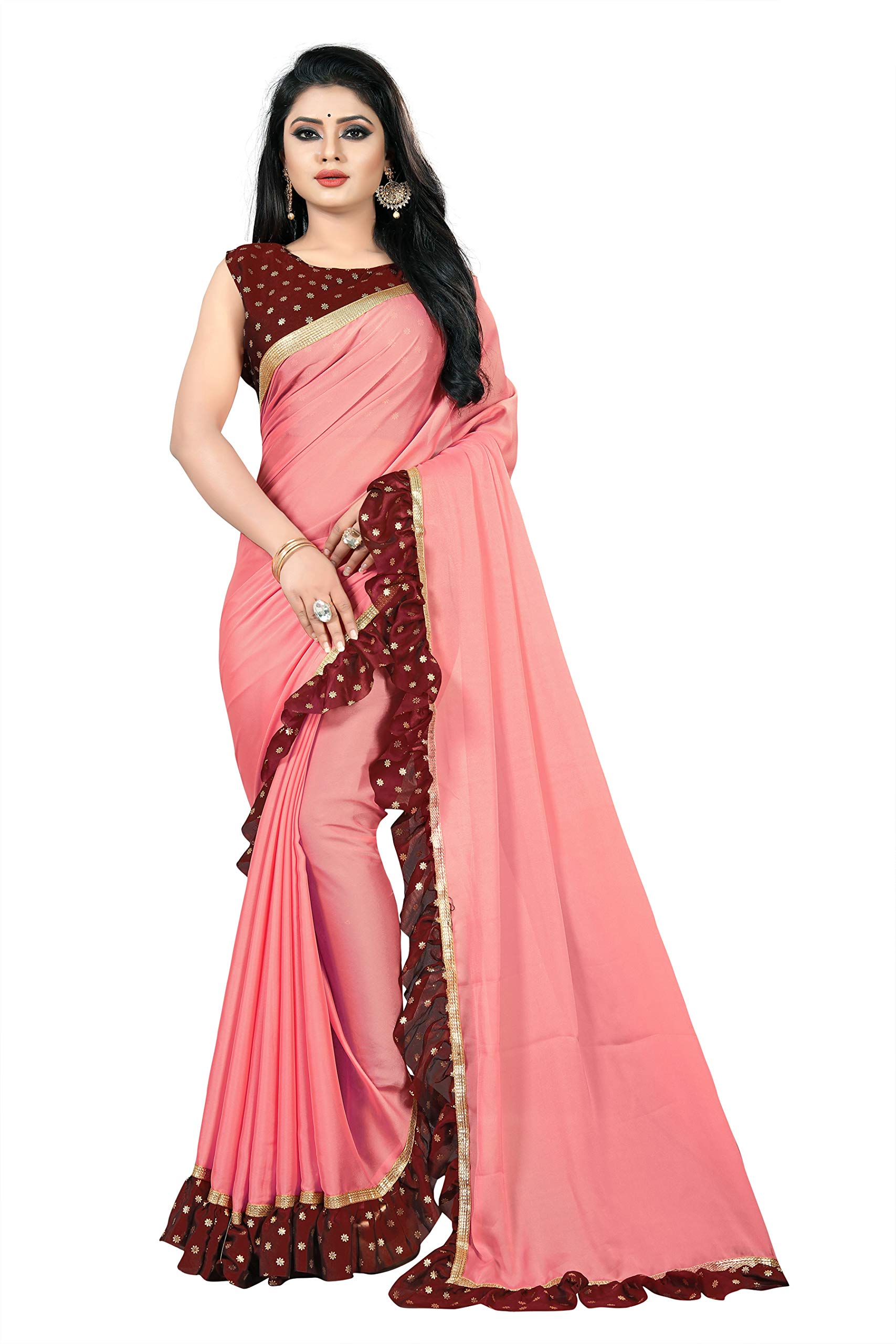 Women's Plain Georgette Saree (Bigben-82_Pink)