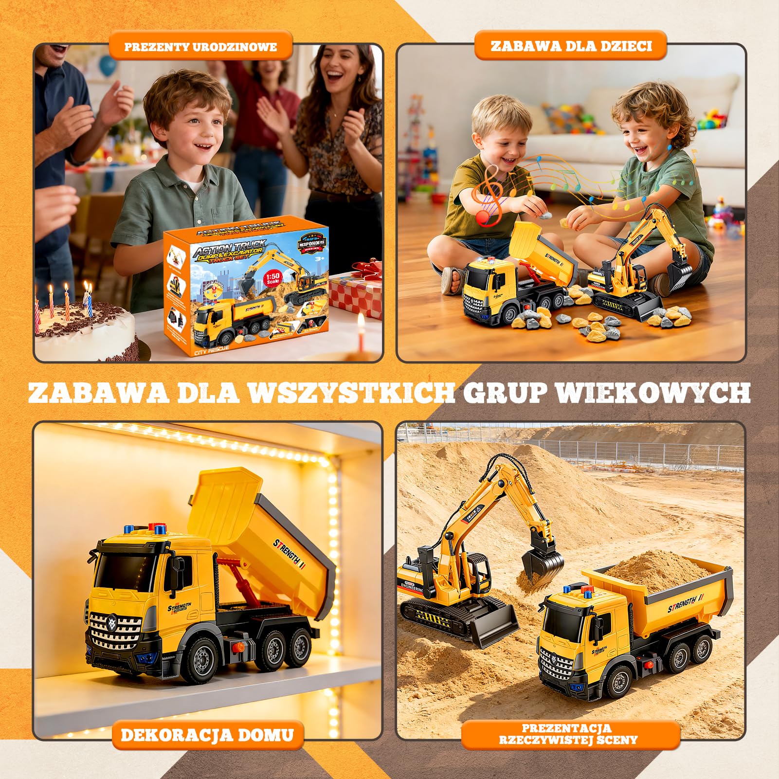 EUCOCO Zabawki Dzieci W Wieku 3 4 5 6 7 8 Lat, Ciężarówka Z Przyczepą Do Przewozu Samochodów I Koparka Zabawki Dla Chłopców I Dziewczynek Prezent ChłopcaPojazdy Budowlane Pprezent Urodzinowy Chłopca