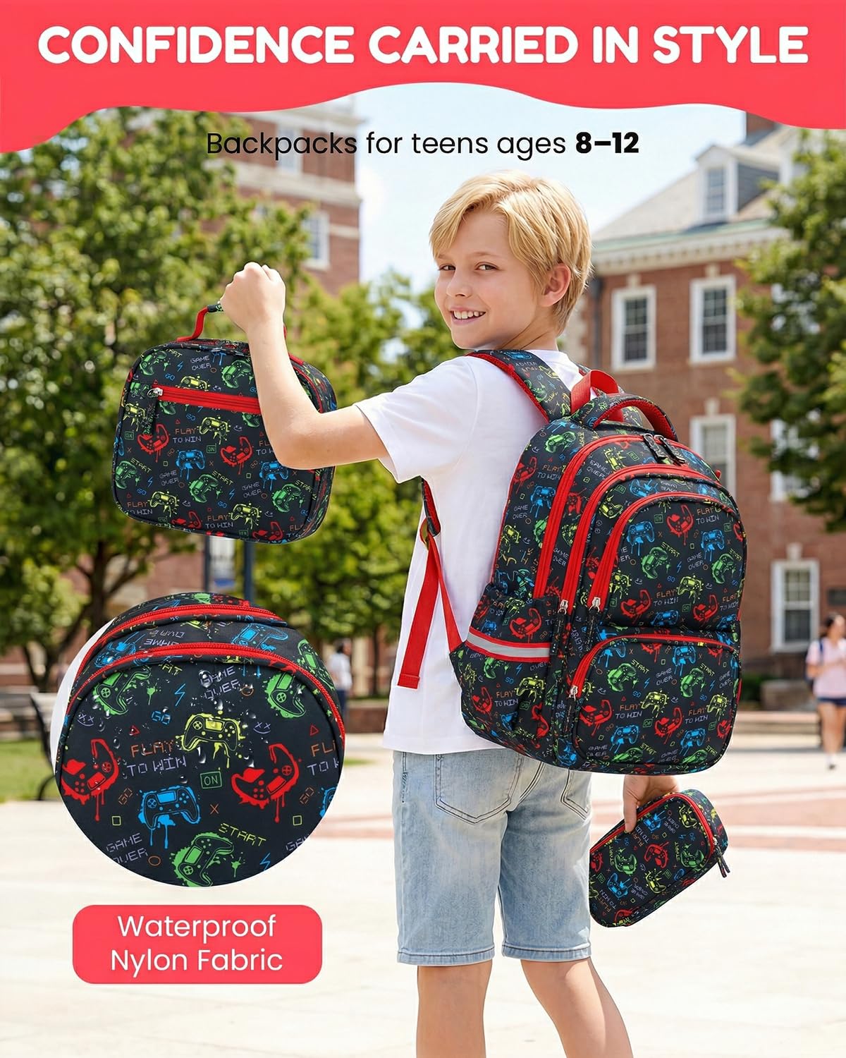 Amythe 3-Teiliges Set Schulrucksack Jungen 1. Klasse mit Reflektoren