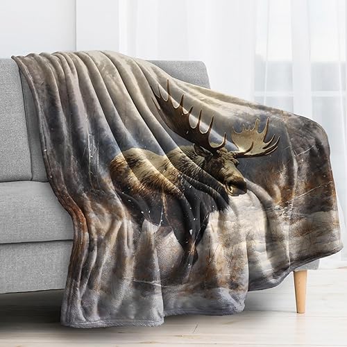 Miniatura 2 de zcwl Manta de alce tamaño individual XL, manta de forro polar para sofá, cama, sofá, mantas y mantas con estampado de vida silvestre, manta de