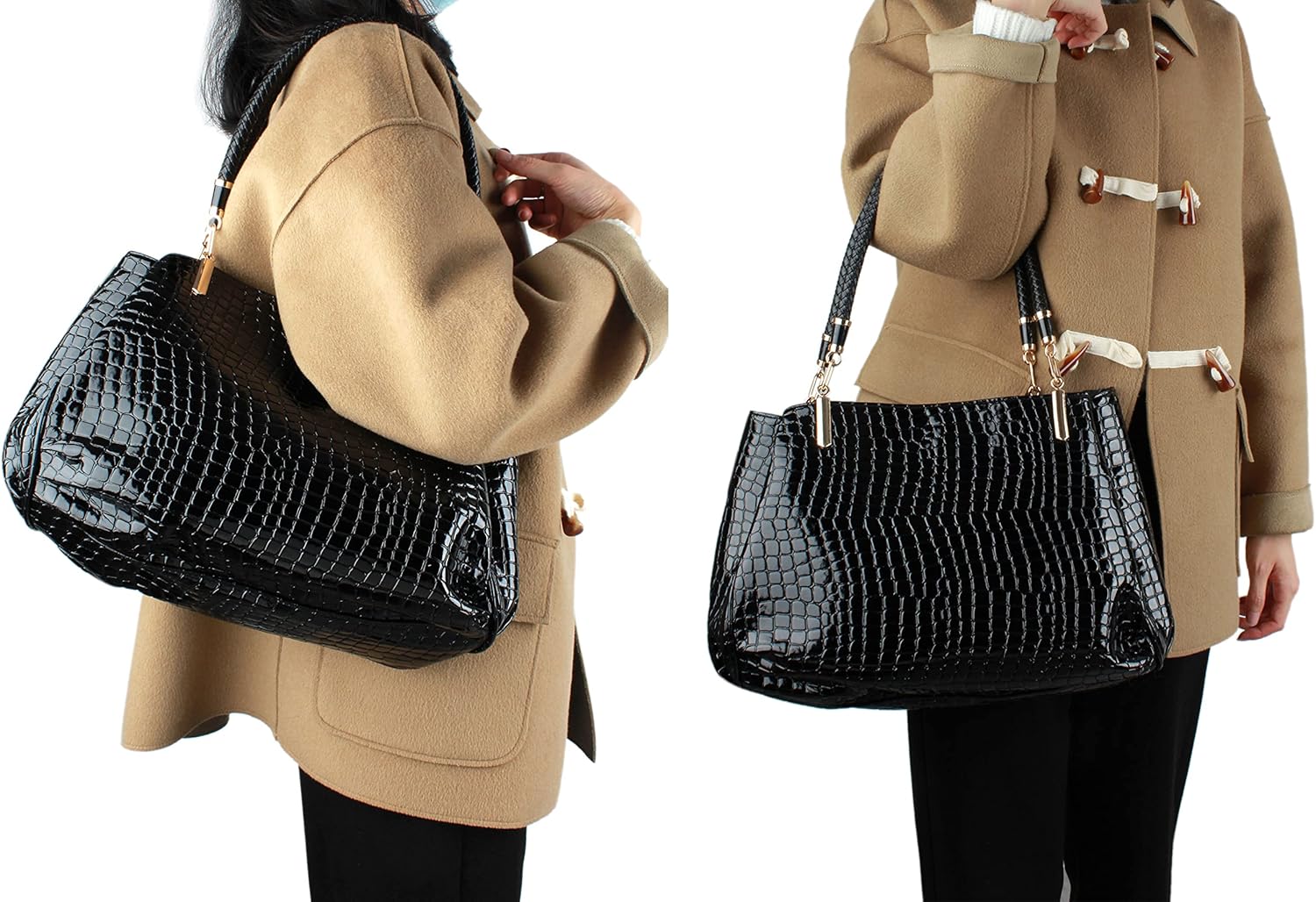 Women Large Alligator Pattern Faux Leather Top-handle Bag Evening Party Handbag Travel Tote