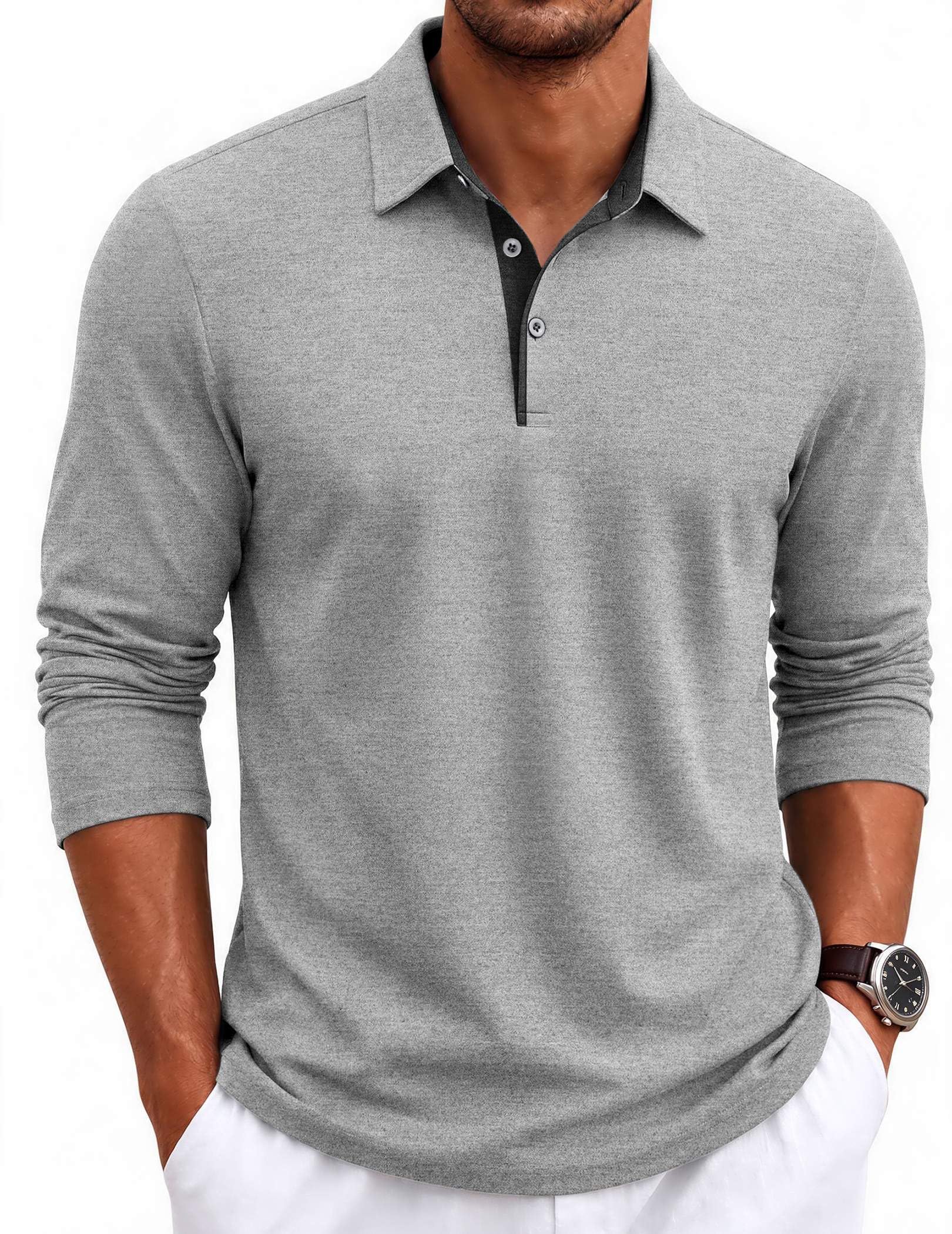 COOFANDY Mens Long Sleeve Polo Shirts Casual Collared Shirt Classic Basic Polo Tee