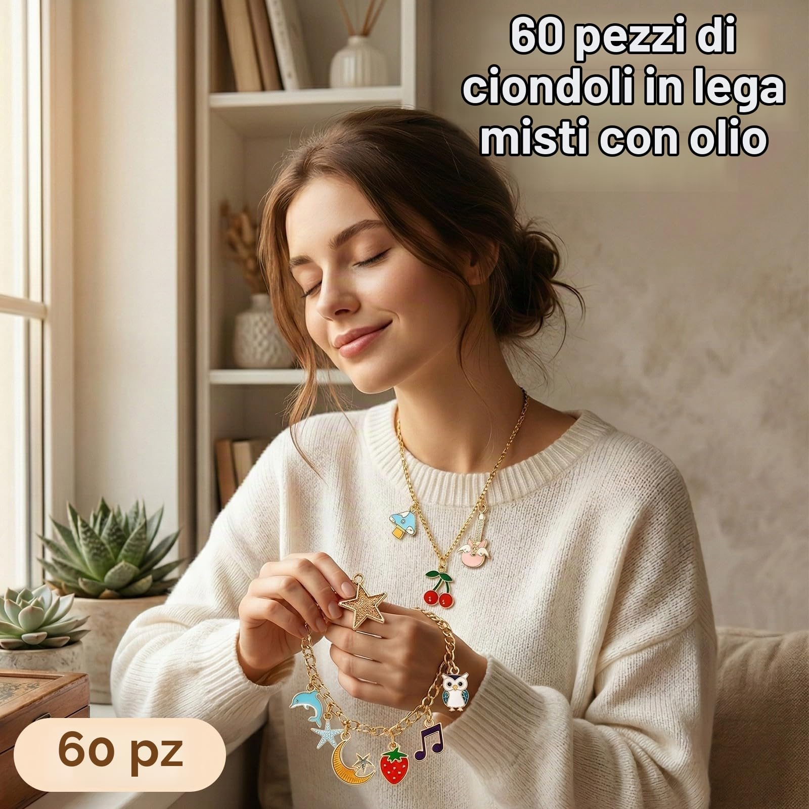 60 Pezzi ciondoli per collane fai da te, mini ciondoli colorati, per bracciali, braccialetti fai da te, Charms in Lega, di Creazione di Gioielli