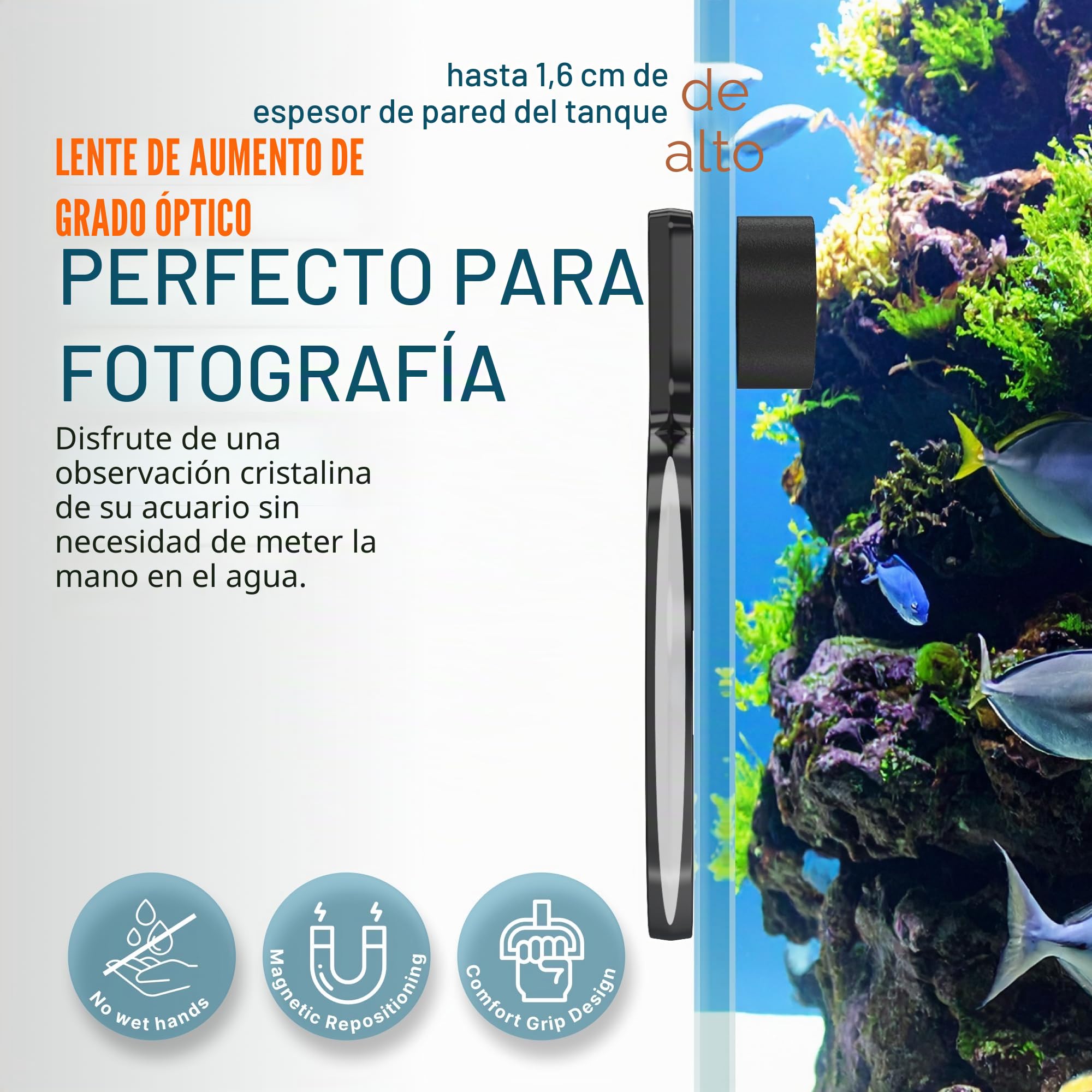 Flipper DeepSee Visor magnético para Acuario – Lupa para pecera de 5 Pulgadas