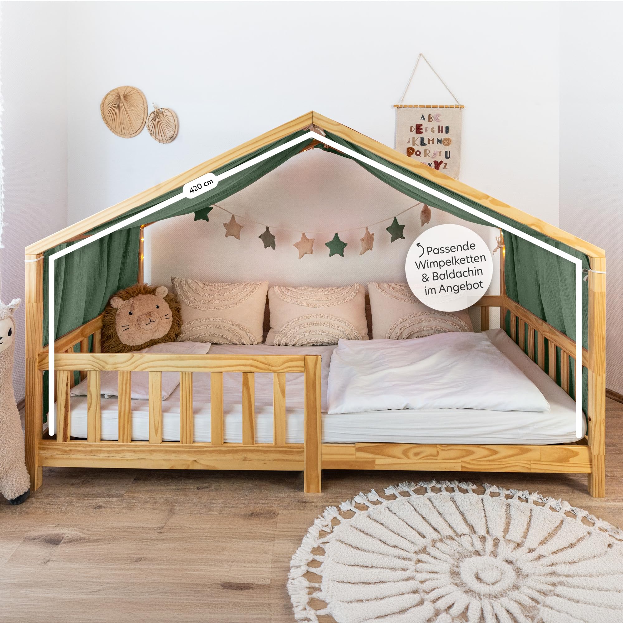 lilimaus Hausbett Himmel [in 12 Farben] Betthimmel Hausbett aus 100% Baumwolle Musselin - Stoffhimmel für Hausbett Deko Mädchen & Jungen - Himmel für Hausbett Kinder - Bett Vorhang Kinderbett