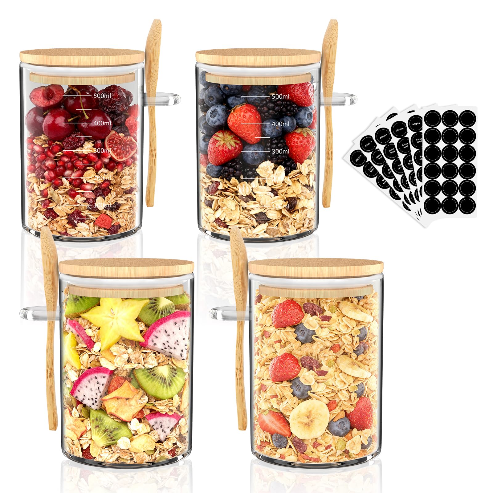 BELICOO 4 Pack Glass Jars with Lids Set, 600ml/21oz Glass Jars Containers