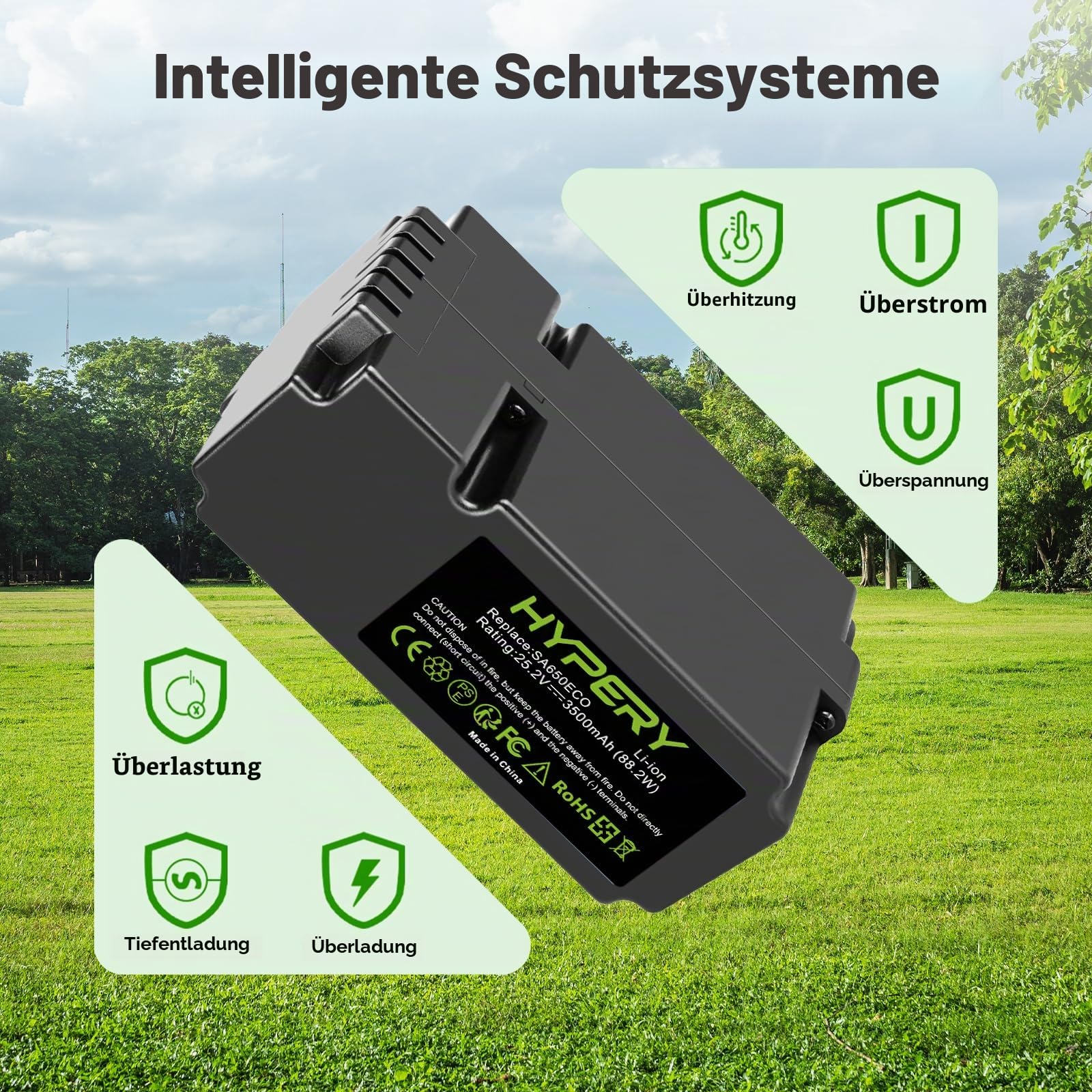 25.2V 3500mAh Ersatz Li-ion Akku Kompatibel mit Yard Force Roboter Rasenmäher SA650ECO SA500ECO SA600H SA800PRO SA500 SA900 SC600ECO Rasenmäher Rasenroboter