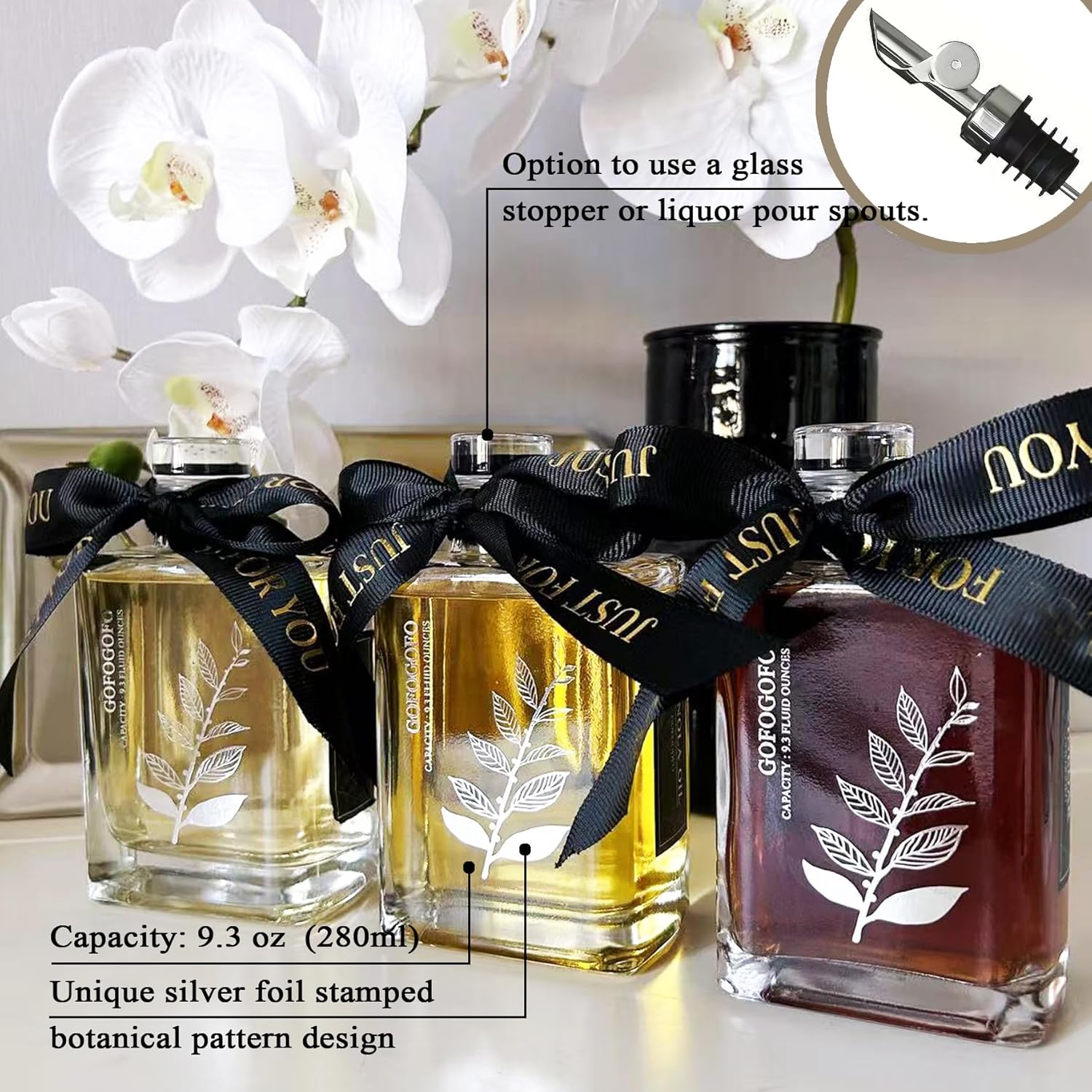 Olive Oil Dispenser for Kitchen, Cooking Oil and Vinegar Dispenser Set, Olive Oil Bottle, Soy sauce dispenser, coffee syrup bottles - Set of 3 Silver