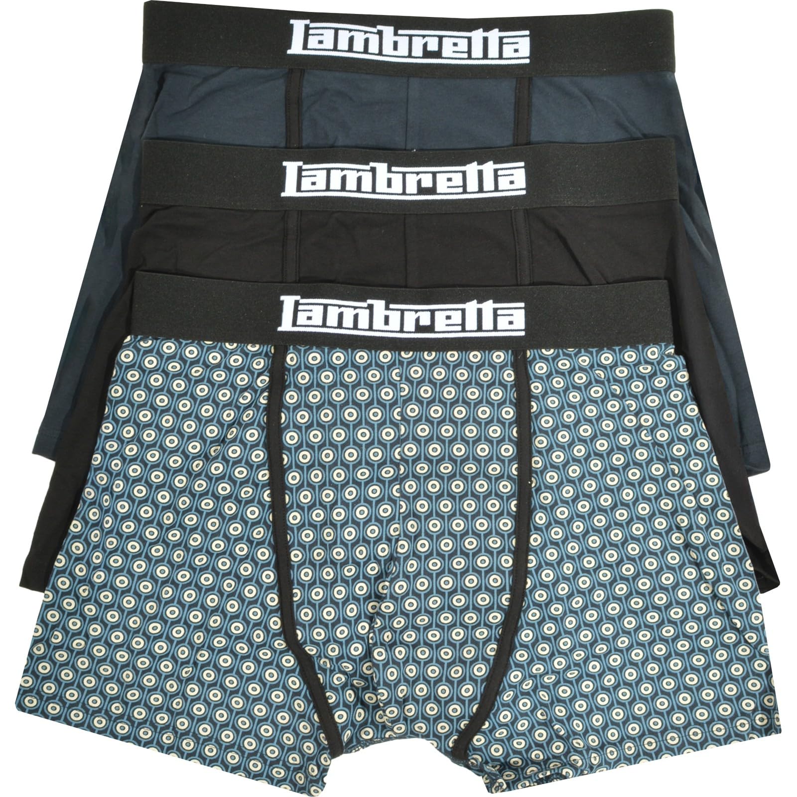 Lambretta Mens Target 3 Pack Boxer Shorts - Navy/Silver/Black - 2XL