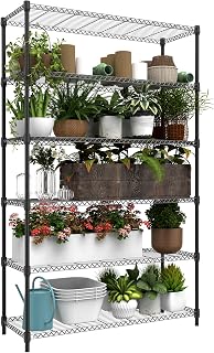 M MZG 6 Tiers Storage Shelves Load 2100LBS, Metal Shelving Wire Metal Shelving Unit Shelves for Storage Adjustable Garage Shelving for Pantry Kitchen Garage Black 17.7" D x 47.3" W x 82.4" H