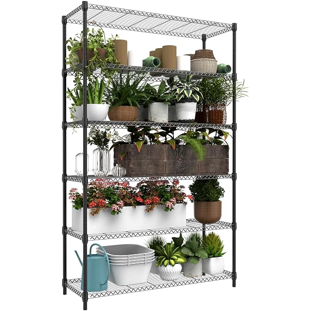 6 Tiers Storage Shelves Load 2100LBS Metal Shelving Wire Metal Shelving Unit Shelves for Storage Adjustable Garage Shelving