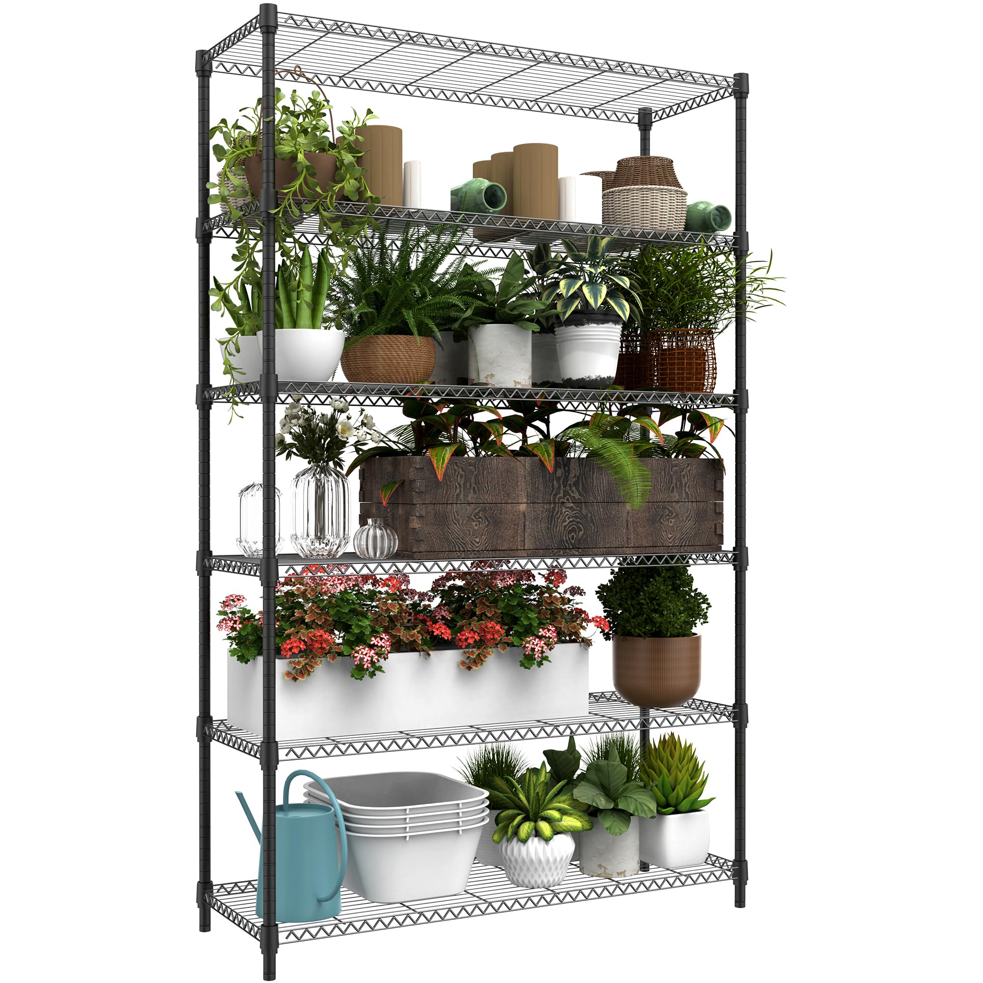 6 Tiers Storage Shelves Load 2100LBS Metal Shelving Wire Metal Shelving Unit Shelves for Storage Adjustable Garage Shelving
