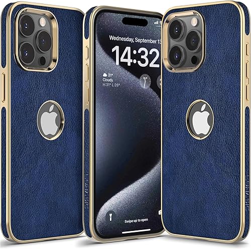LOHASIC Funda de piel sintética para iPhone 15 Pro Max, vista de logotipo, elegante funda de teléfono ProMax de lujo para hombres y mujeres,