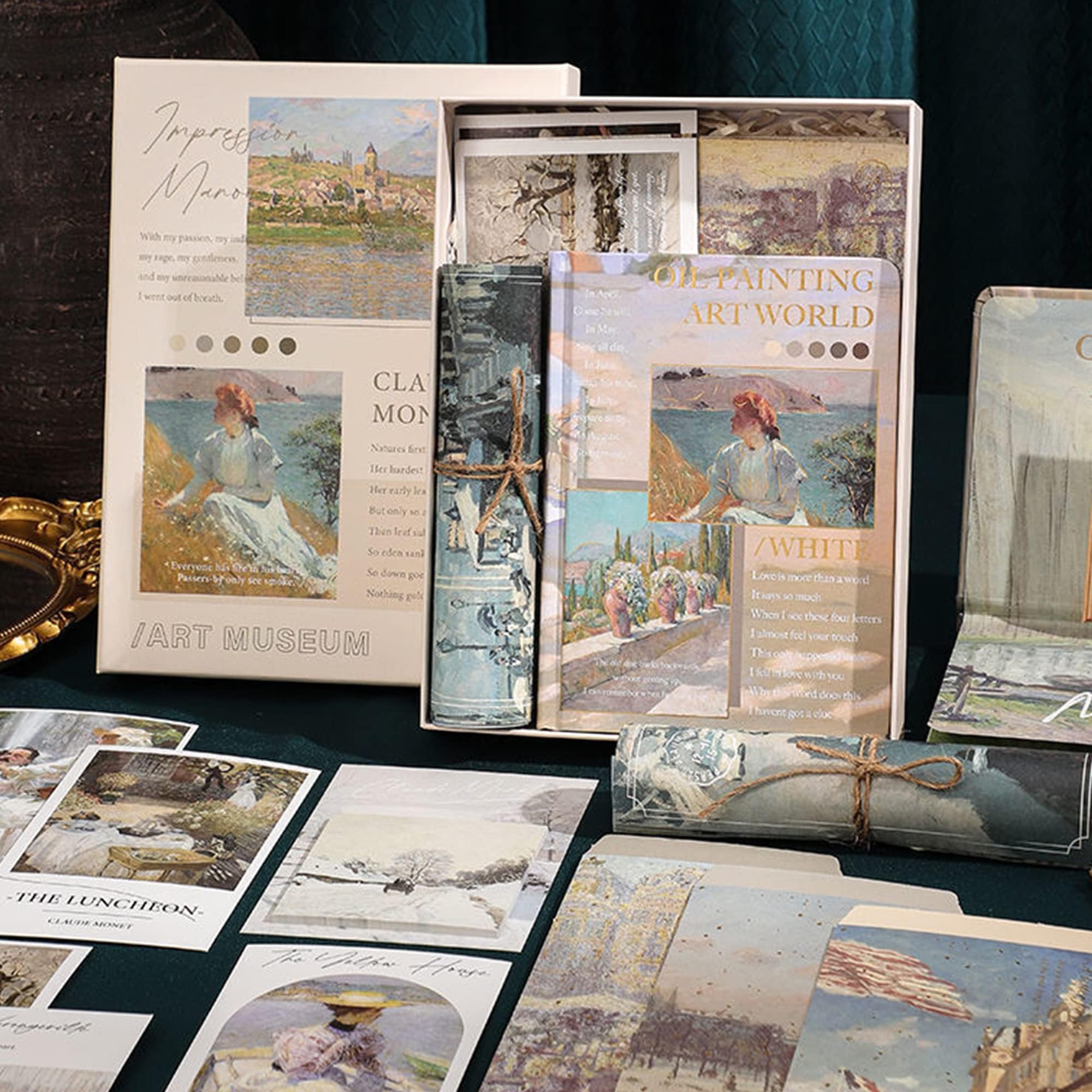 Aromoty Aesthetic Journals for Writing, Stationary Set Gifts for Girls Women, Art School Supplies, Letter Writing Notebook B6 Diary Kit,Vintage Oil Painting Style Crafts for Adults Teens Gift Ideas