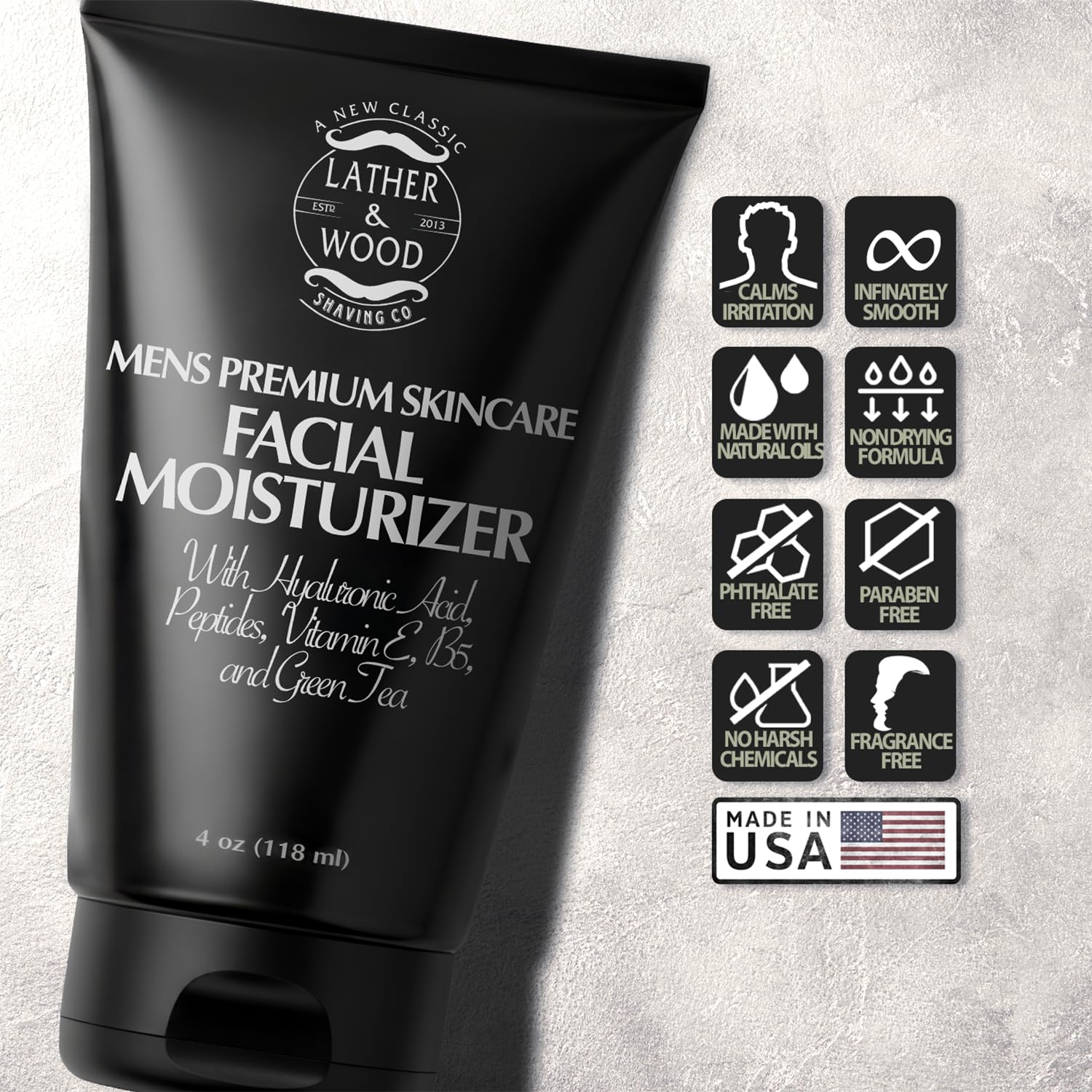Face Moisturizer for Men - Lather & Wood's Luxurious Sophisticated Mens Moisturizer for the Man's Man. 4oz Fragrance-Free Face Cream for Men. (Unscented, 4 ounce) by Lather & Wood Shaving Co.