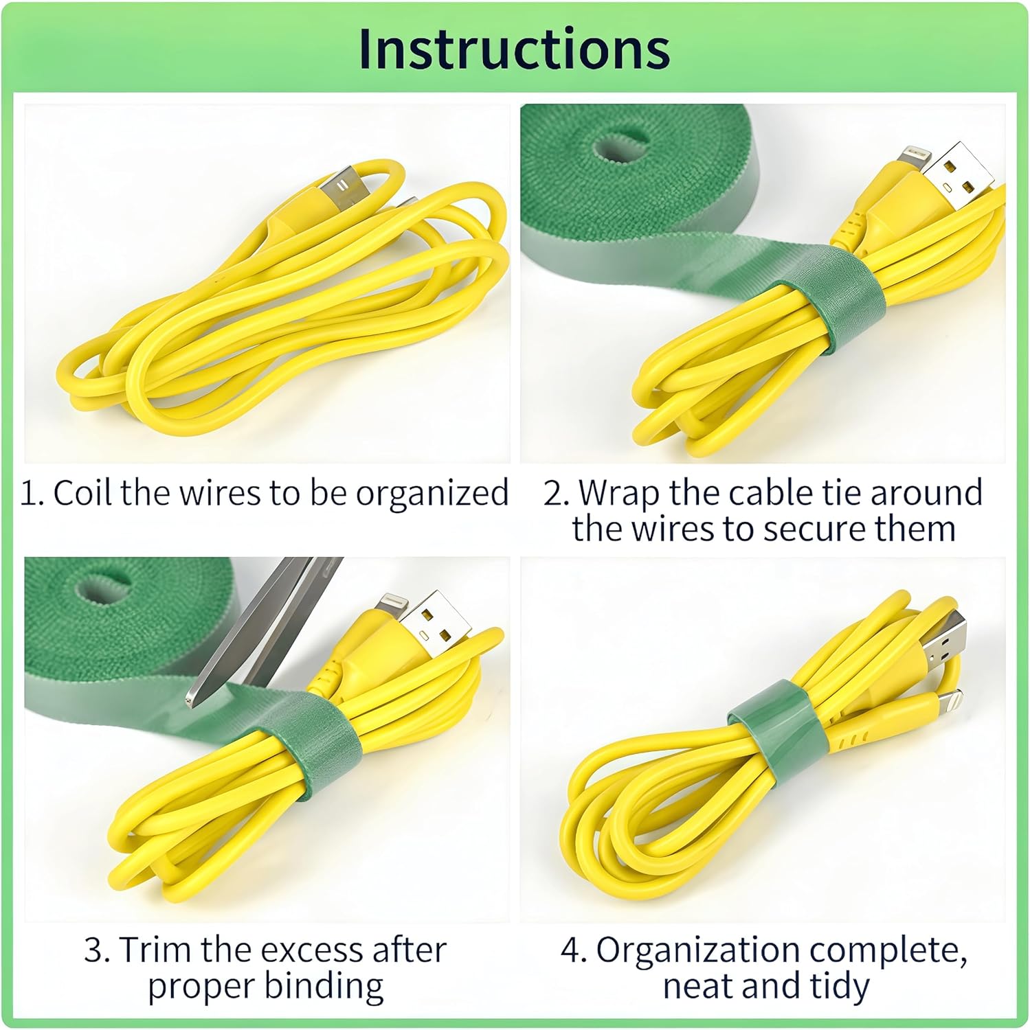 IFNOW Hook-and-Loop Cable Ties Reusable Fastening Tape Double-Sided Cable Management Tape Strength and Durability 0.4''/Width (Total 295.2FT, Width 0.4in)