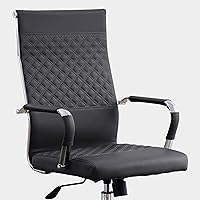 Vista 1 de Livinia Modern Executive Office Chair with Patterned Back Design, Chrome & Leather Swivel Chair with High Back, Adjustable Height, Removable
