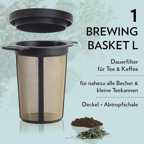 Finum Reusable Stainless Steel Coffee and Tea Infusing Mesh Brewing Basket, Large, Black