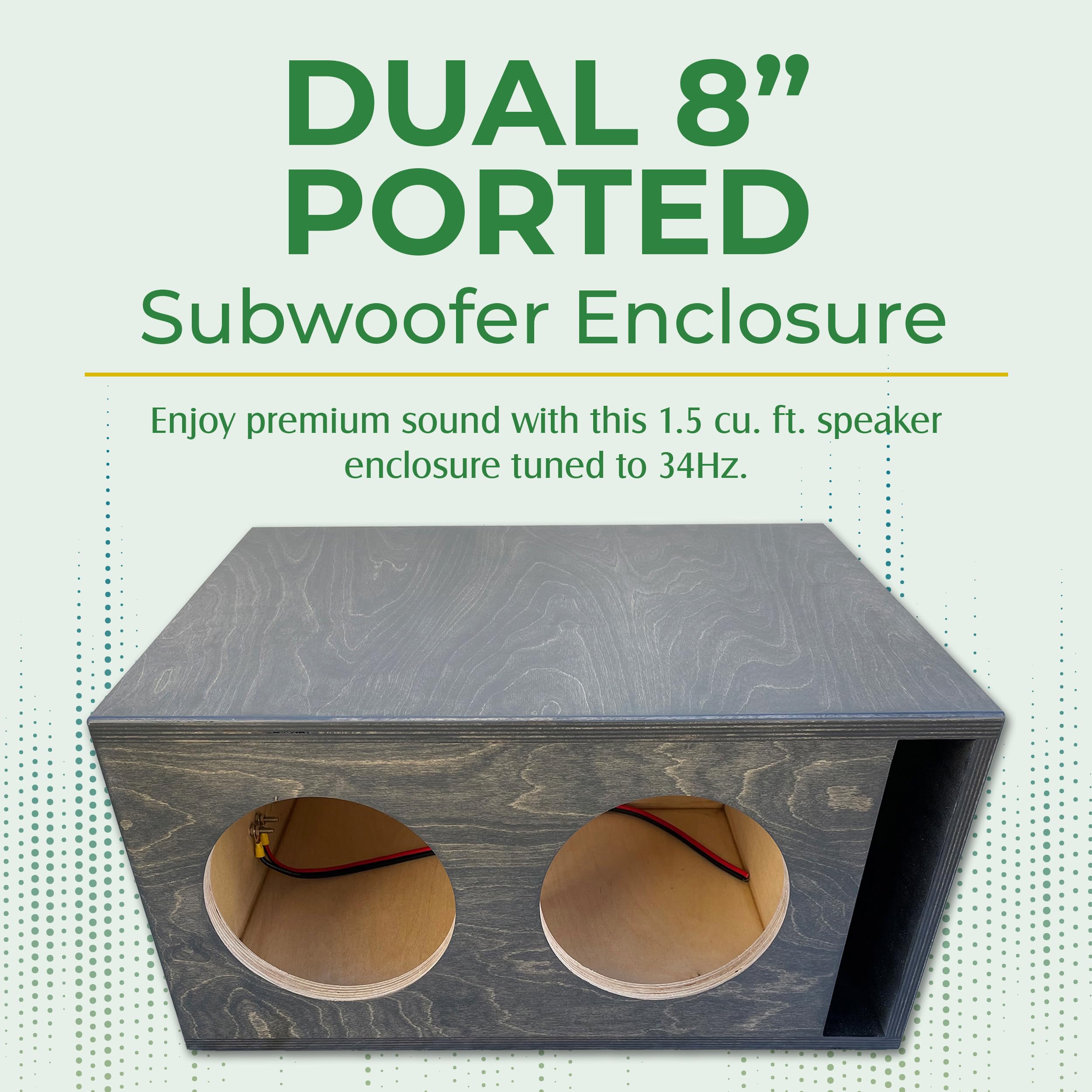 Adire Audio Ported Dual 8 Inch Subwoofer Box – 1.5 Cu Ft, Baltic Birch, Pre-Wired 10ga OFC - Braced 18mm Baffle, USA Made Birch Ply Subwoofer Enclosure to Enhance Sound & Bass, Handles up to 1500W