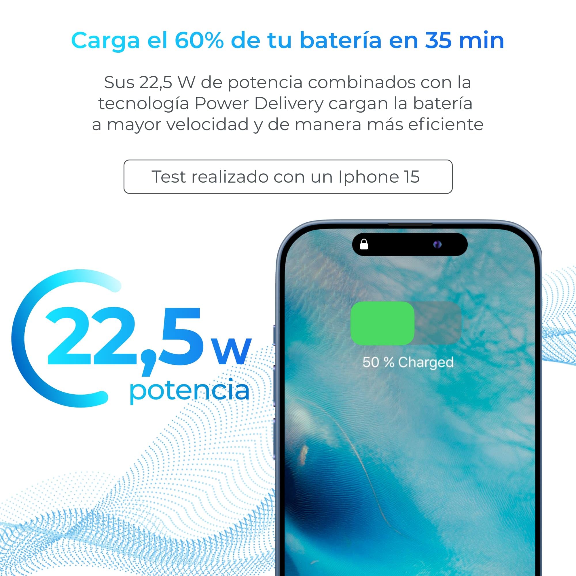 KSIX Powerbank Magnética, Batería Externa 10000 mAh, Carga Rápida 22,5W, Power Delivey, Compatible, Power Delivery, 22,5 W, Cable USB-A a USB-C, Carga simultánea, Negro