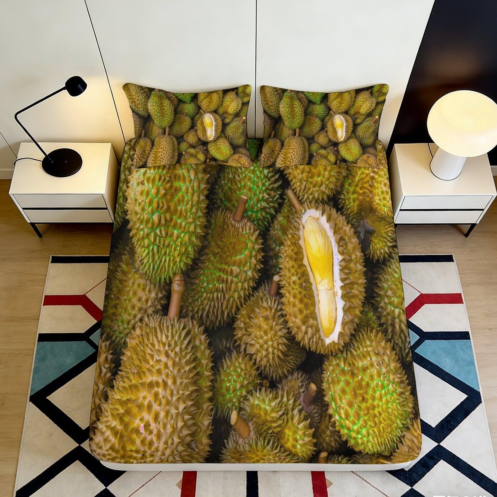 3D Printed Durian Fruit Fitted Sheet Microfiber Soft Breathable Spiky Pattern Bed Cover for Bedroom Dormitory Guest Room Mattress Protection Decor 90x200x25cm