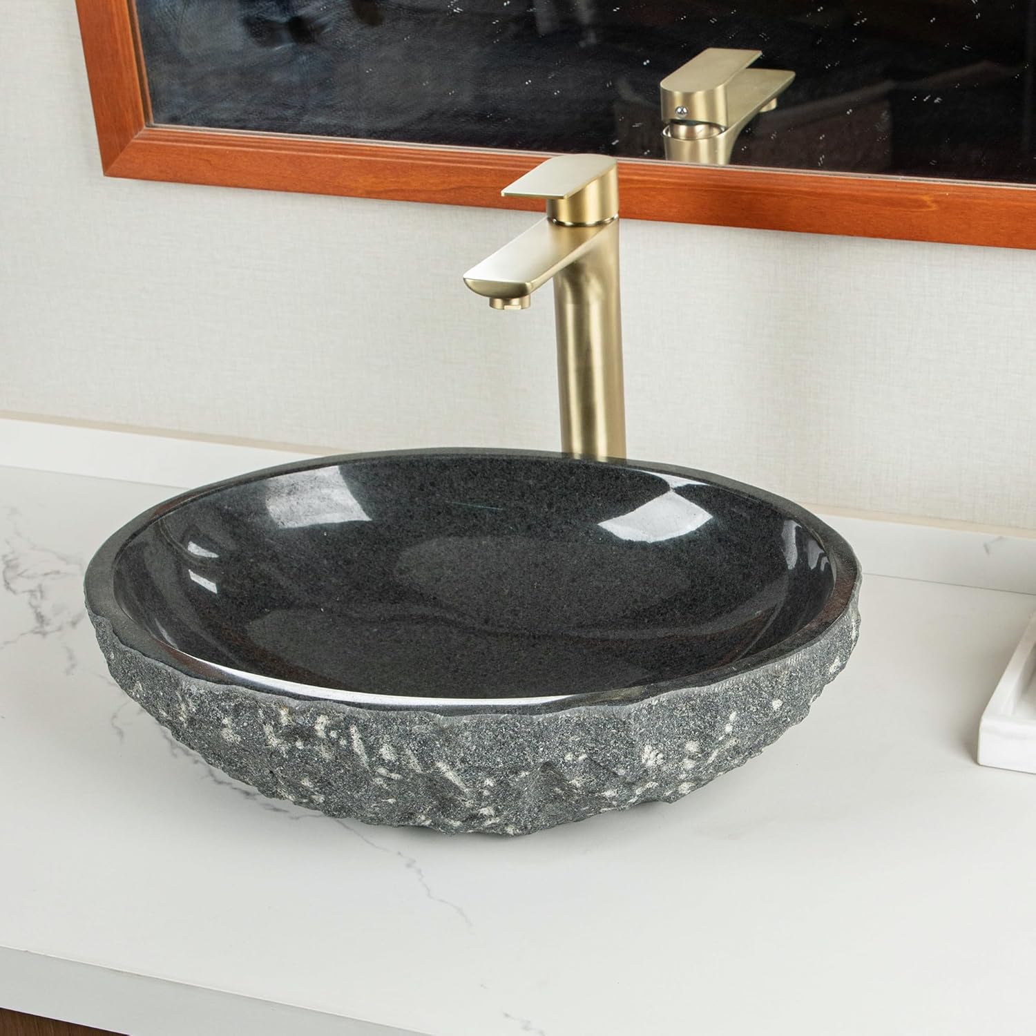 Black Stone Sink, 100% Hand-Carved Look - Oval Style - Dresser Sinks, Personalized Sinks, Rustic Farmhouse Style