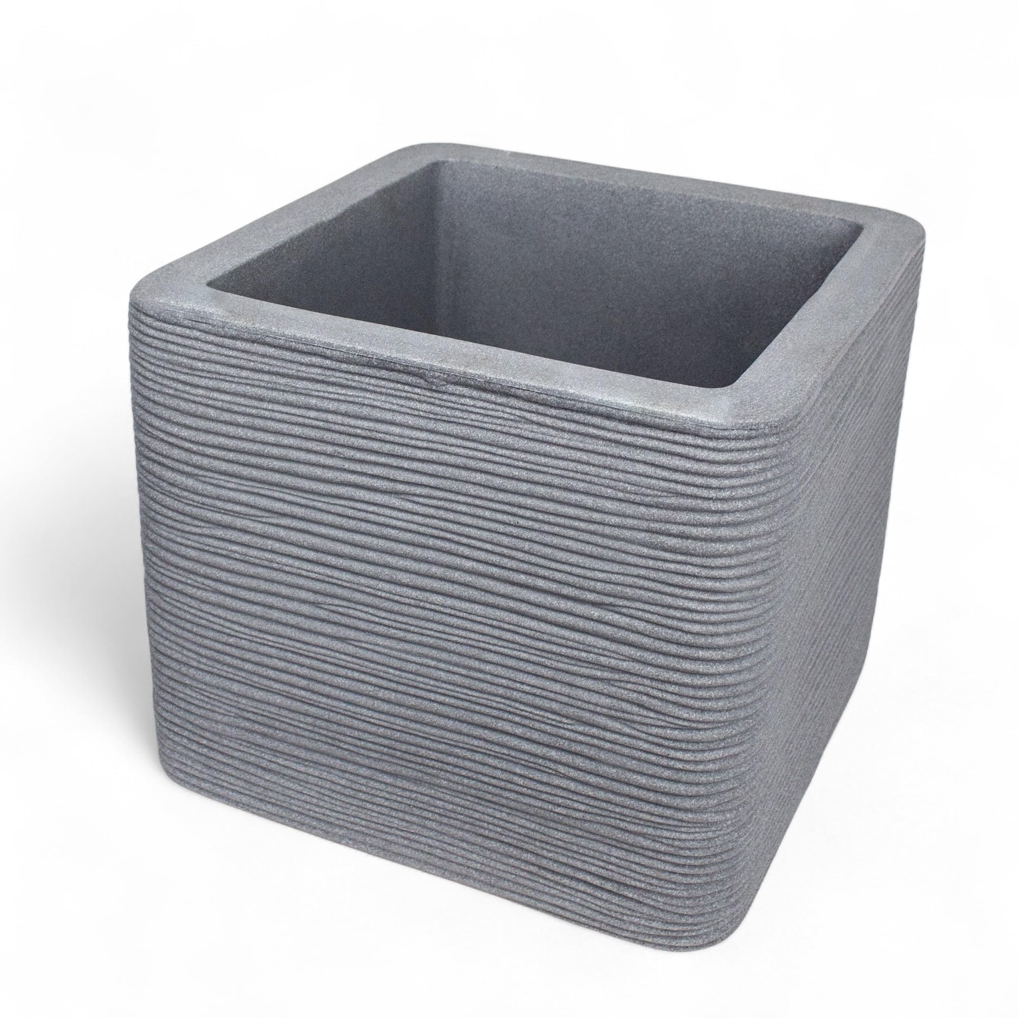 Pincho Maceteros Grandes Exterior Macetas Cuadradas, Tiestos para Plantas Interior, Decoración Terraza Exterior + Textura Piedra, Plástico PE Anti-UV - 40×40×33 cm, Gris, Fondo Reforzado (1)