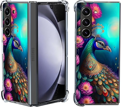 Funda para Galaxy Z Fold 5, diseño colorido de mandala de pavo real, protección contra caídas, a prueba de golpes, carcasa protectora de cuerpo